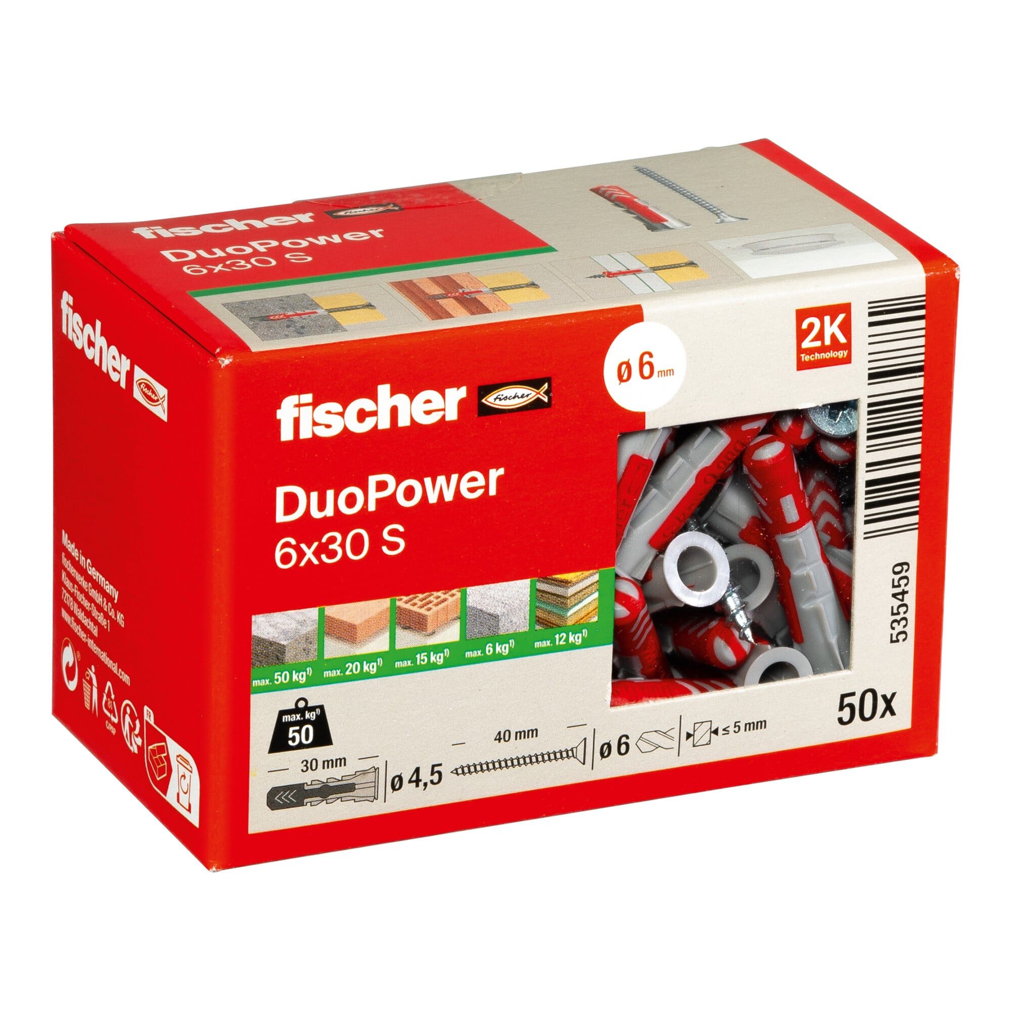 fischer Spreizdübel fischer Dübel DuoPower 6x30 S LD 50 Stk