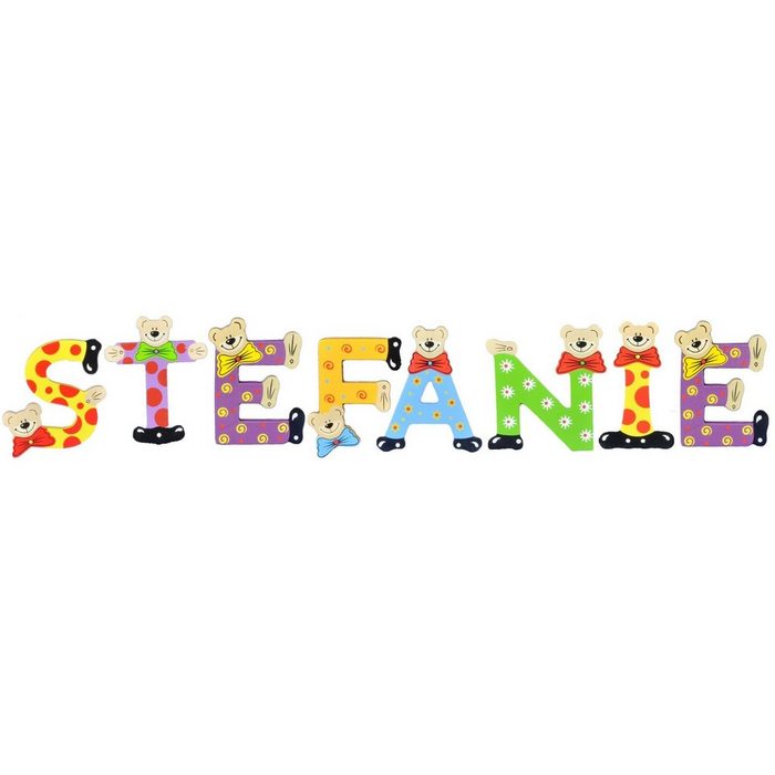 Playshoes Deko-Buchstaben (Set 8 St) Kinder Holz-Buchstaben Namen-Set STEFANIE - sortiert Farben können variieren bunt