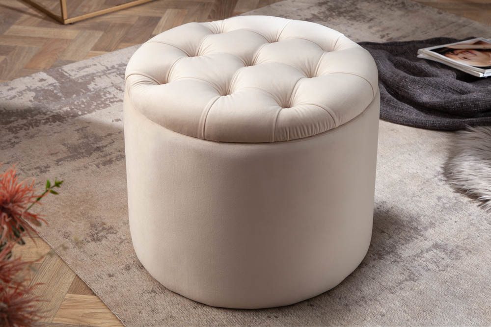 riess-ambiente Hocker MODERN BAROCK champagner, Wohnzimmer · Samt · mit Stauraum · Aufbewahrungkorb