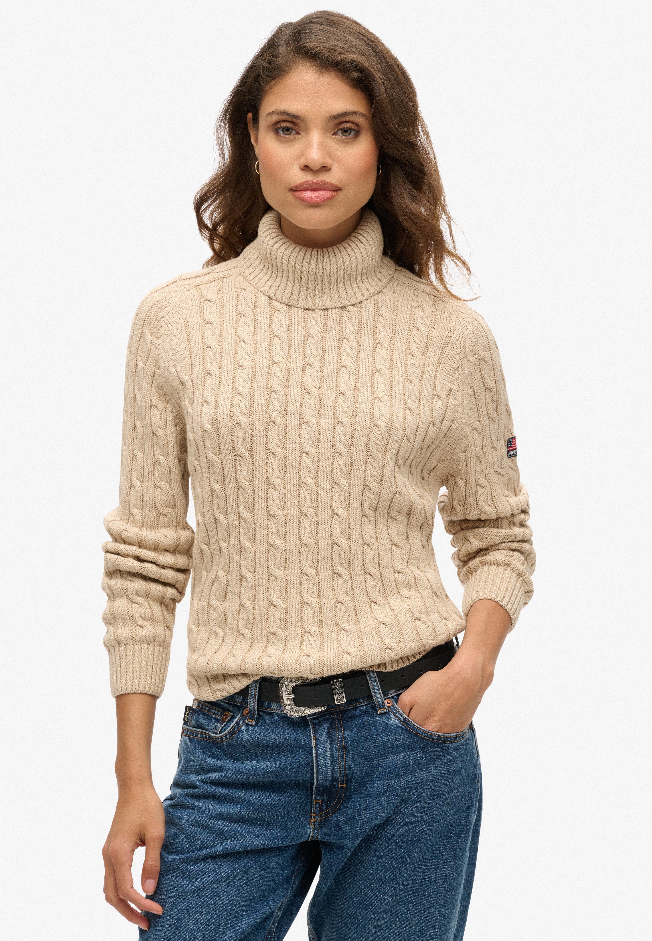 Superdry Rollkragenpullover SLOUCHY CABLE ROLL NECK Baumwolle, loose fit