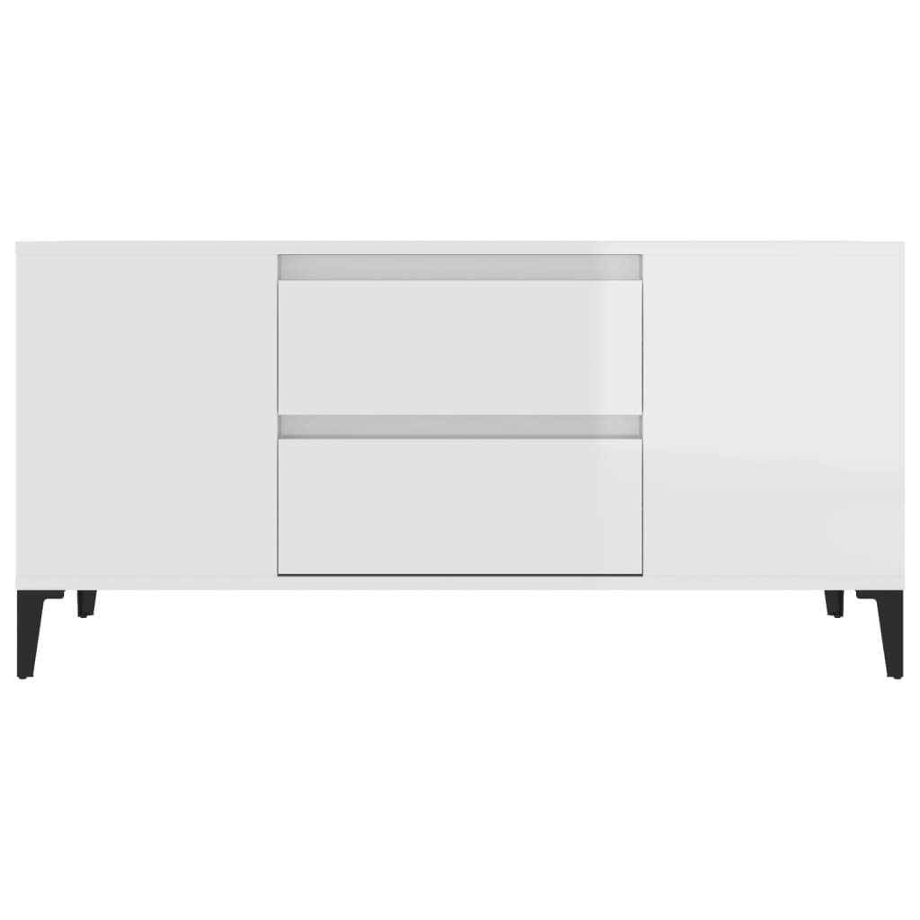 furnicato Holzwerkstoff Hochglanz-Weiß 102x44,5x50 cm TV-Schrank