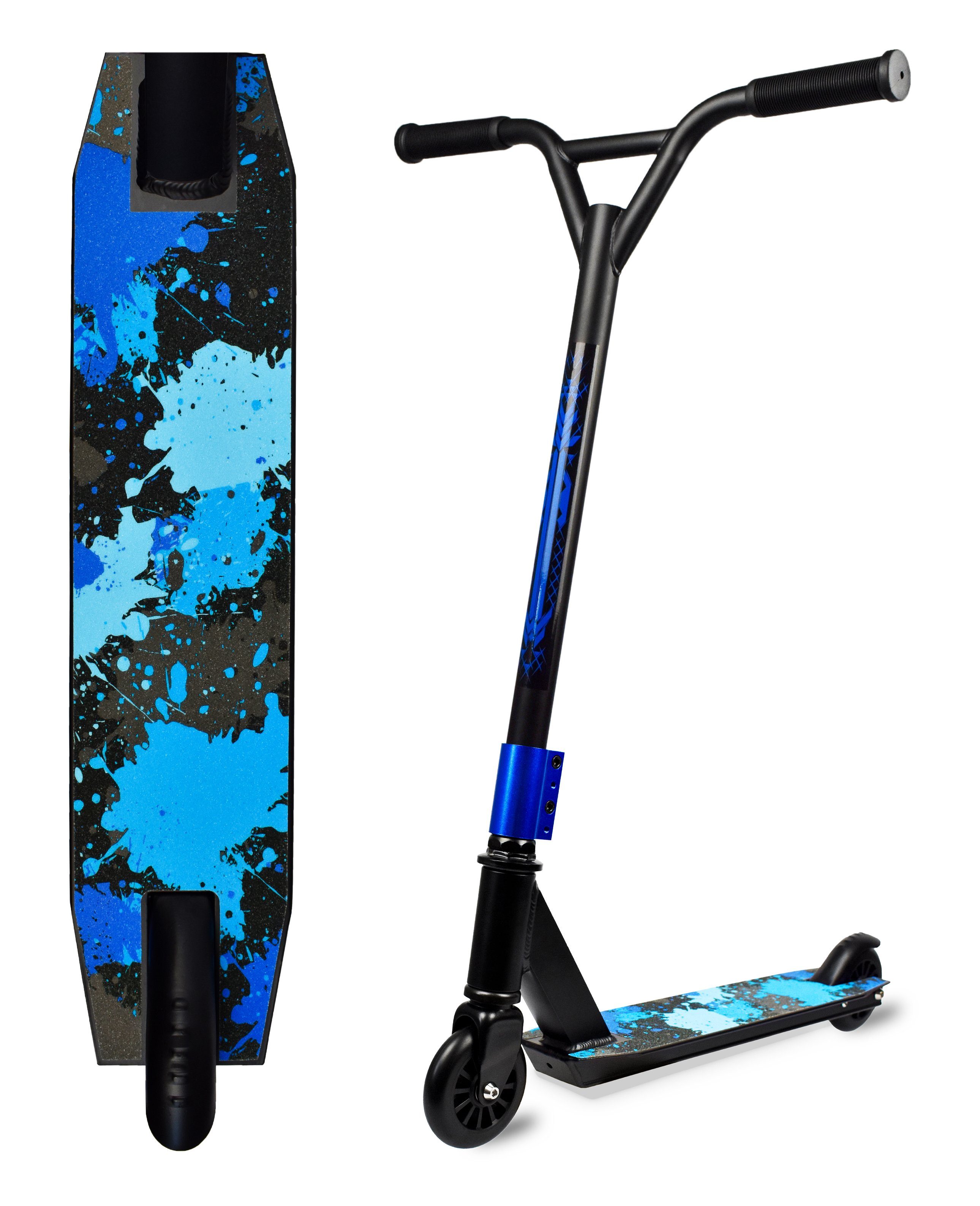 LOFTY Stuntscooter Stunt Scooter, Tretroller, Kickscooter, Kinderroller, ABEC9 Kugellager, 360° Lenker, 4 Fach Verschraubung der Klemmen Blau | Stuntscooter