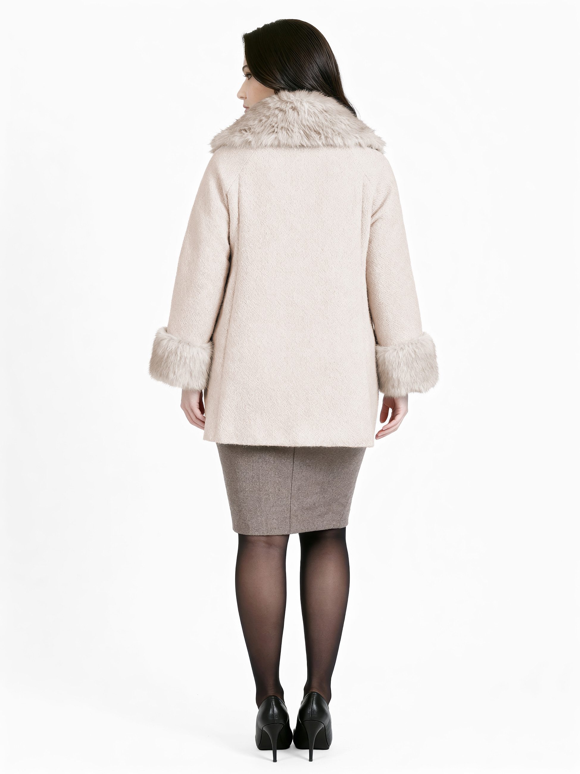 PEKIVESSA Winterjacke Elegante Jacke mit Fellimitatkragen gefüttert mit Kunstfell am Kragen und Ärmel