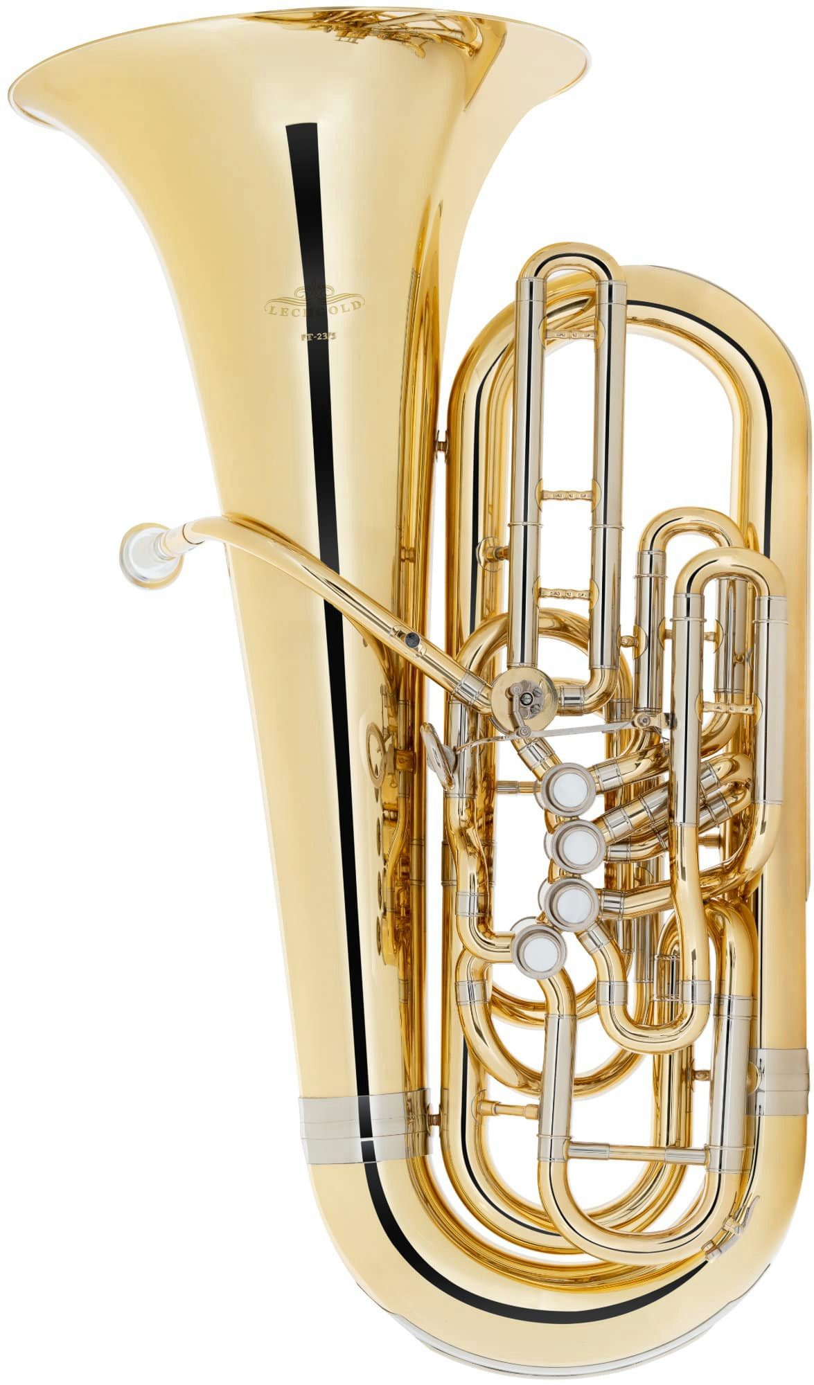 Lechgold Tuba FT-23/5, lackiert mit flexibel stimmbarem 5. Ventil F, inkl. Mundstück & Leichtkoffer mit Trolleyrollen