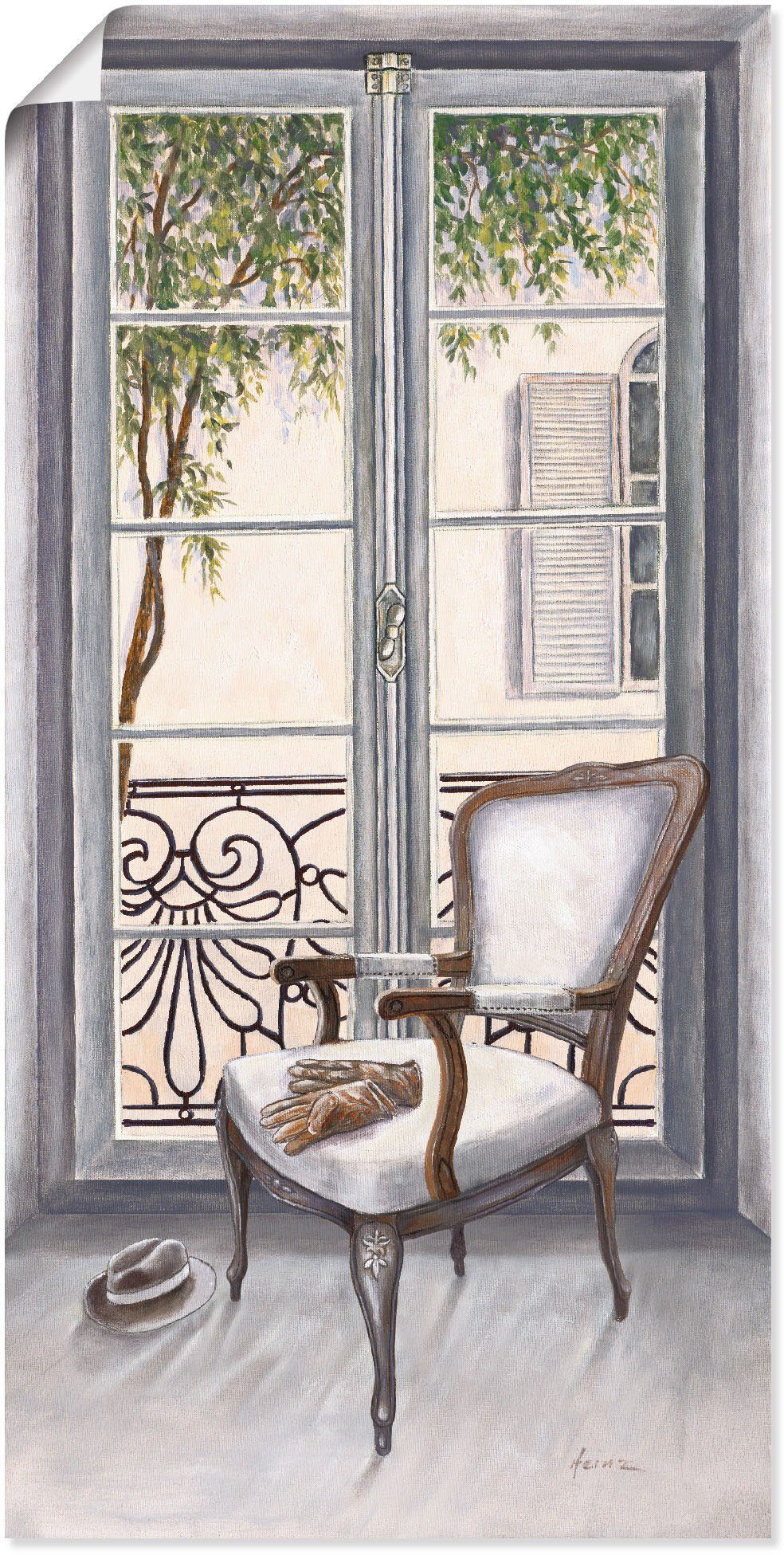 Alubild, einem Artland Wandaufkleber St), Wandbild Fenster, oder Sessel vor versch. als Poster (1 in Leinwandbild, Größen Innenarchitektur