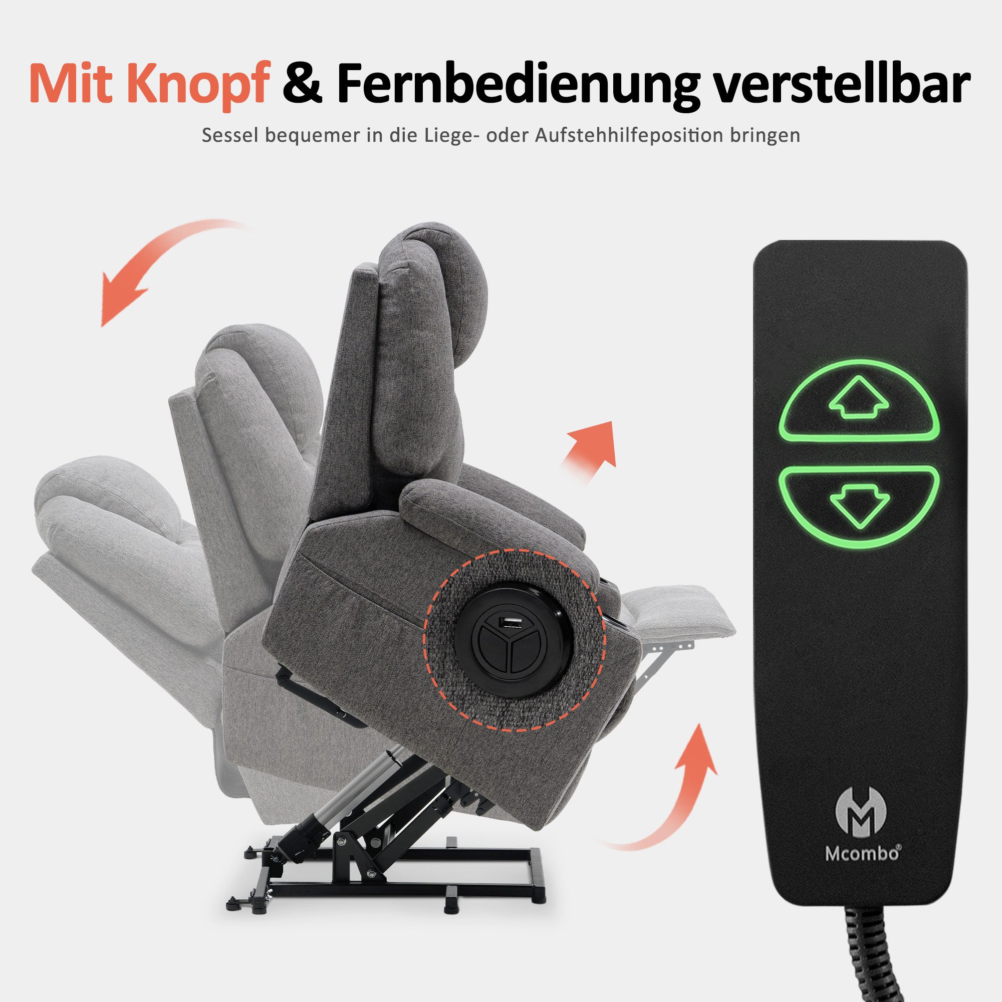 MCombo Relaxsessel MCombo Elektrisch Aufstehhilfe Relaxsessel 7040, mit Relaxfunktion