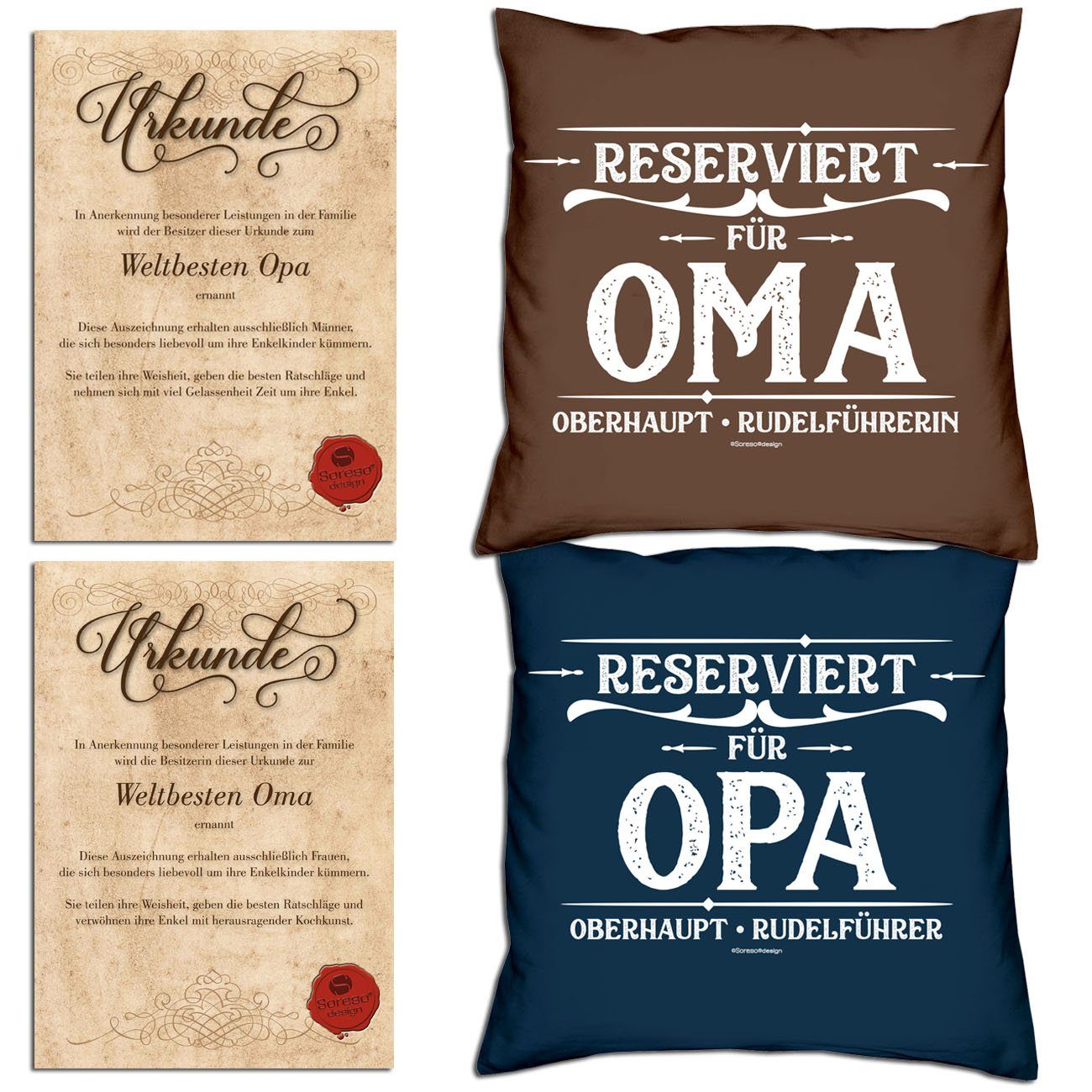 Dekokissen Reserviert Geschenk Reserviert Oma Opa Weihnachten für Großeltern Soreso® für mit braun Urkunden, Kissen-Set