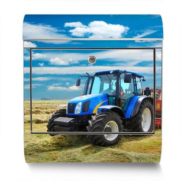 banjado Wandbriefkasten Edelstahl Traktor (Wandbriefkasten groß, mit Zeitungsfach), 38 x 42,5 x12cm