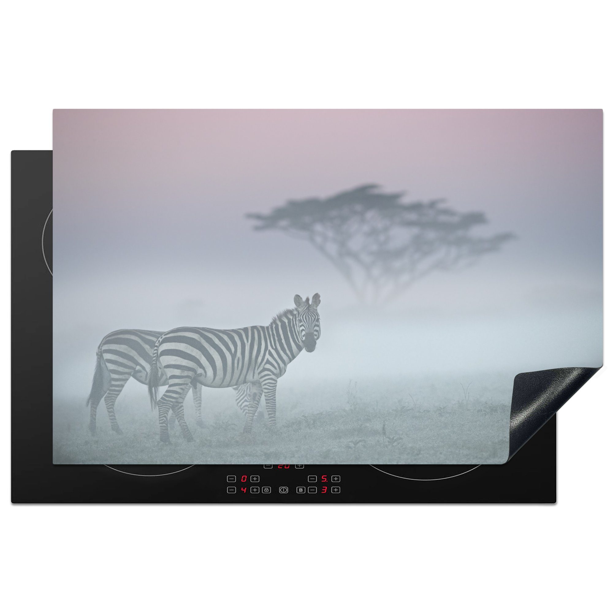 MuchoWow Herdblende-/Abdeckplatte Zebras im Nebel, Vinyl, (1 tlg), 81x52 cm, Induktionskochfeld Schutz für die küche, Ceranfeldabdeckung