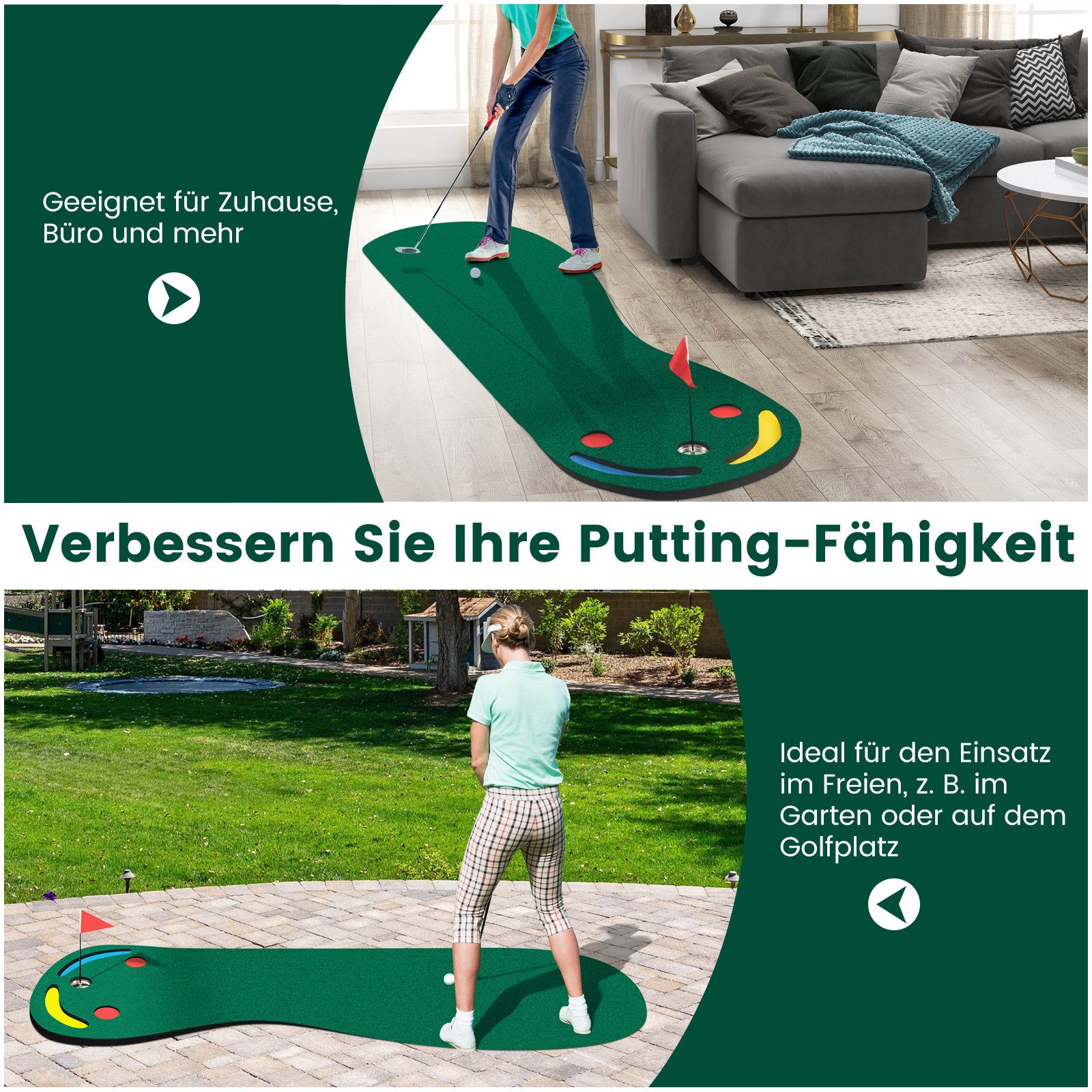 COSTWAY Puttingmatte, 300 x 96cm Golfmatte, faltbar