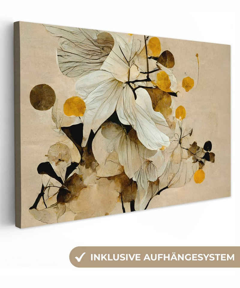 OneMillionCanvasses® Leinwandbild Blumen - Pflanzen - Gold - Vintage, (1 St), Wandbild Leinwandbilder, Aufhängefertig, Wanddeko, 30x20 cm