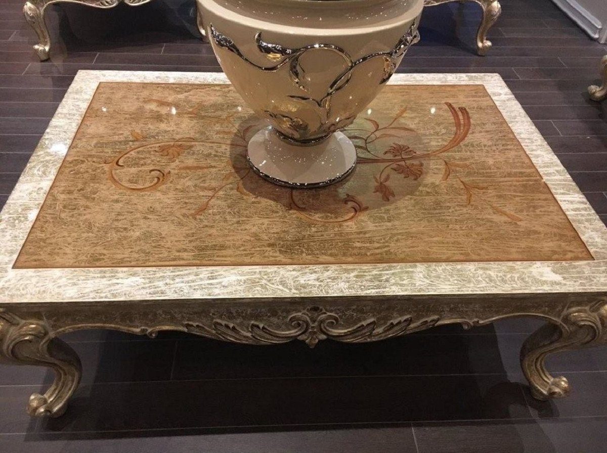 & Tisch Massivholz Barockstil - Handgefertigter Luxus - im Prunkvoll Antik Barock Casa Couchtisch Edel Möbel Gold Couchtisch - Barock Padrino