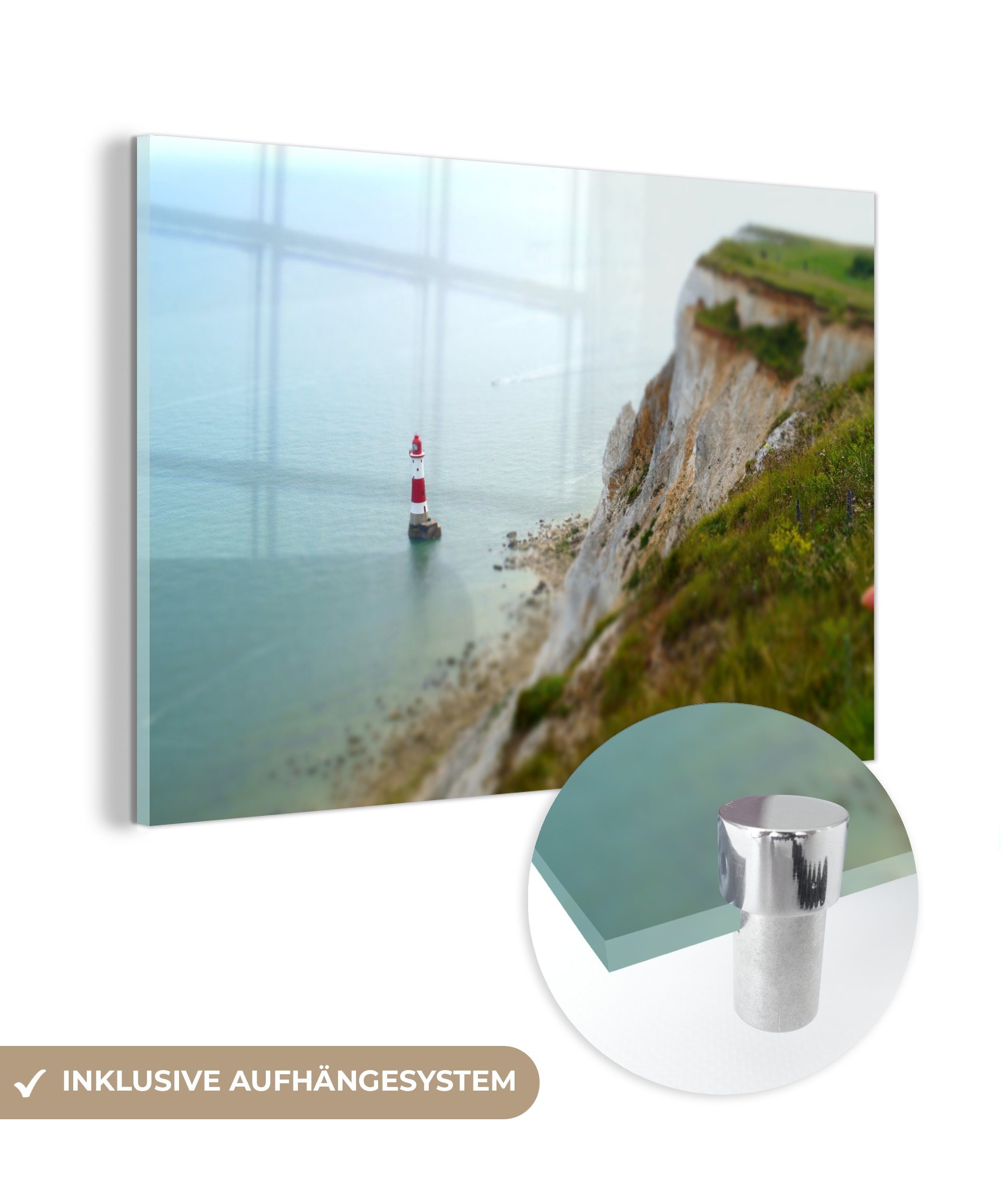 MuchoWow Acrylglasbild Vereinigtes Königreich - Leuchtturm - Klippe, (1 St), Acrylglasbilder Wohnzimmer & Schlafzimmer