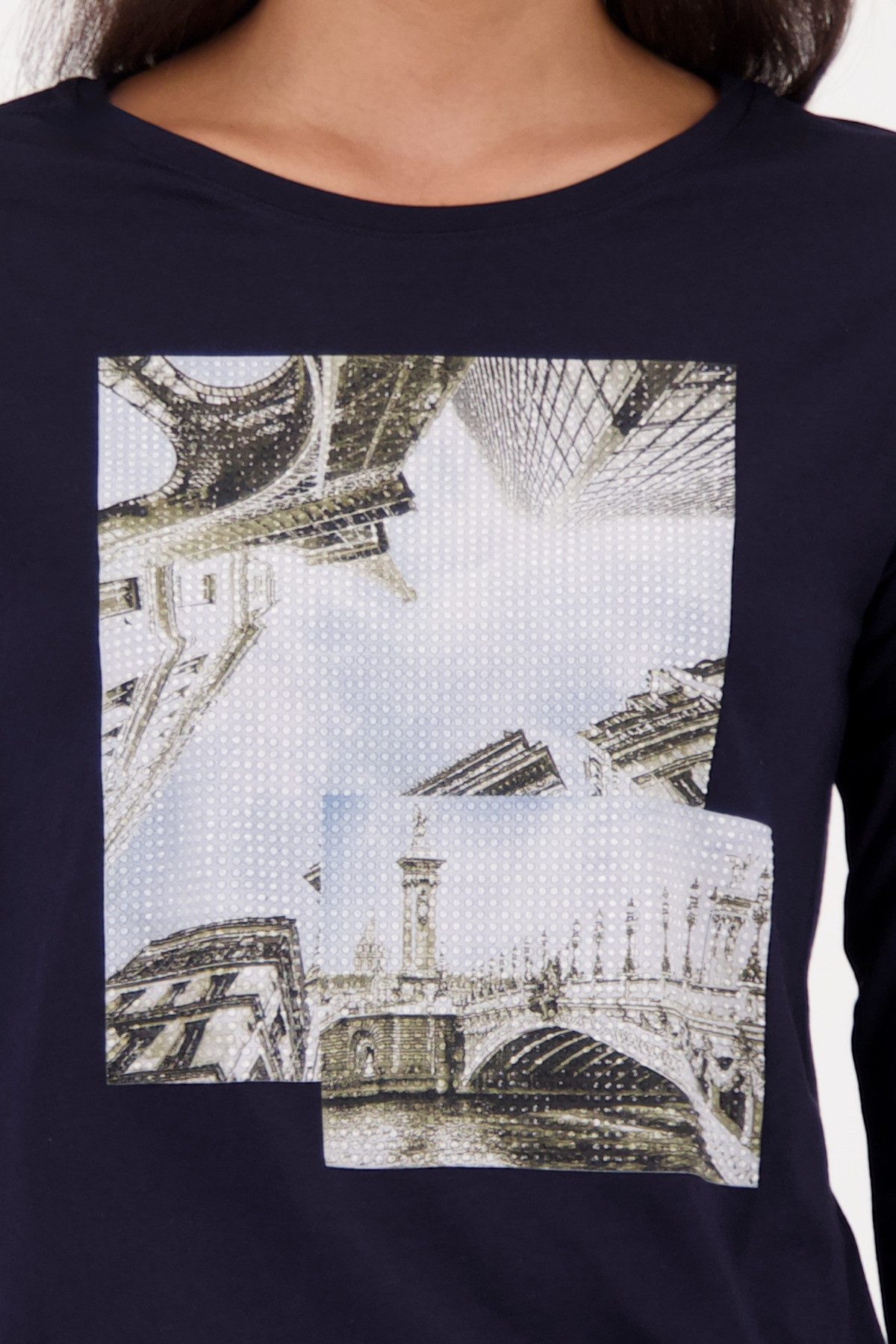 Monari 3/4-Arm-Shirt Shirt Druck + Schmuck Regular fit mit Rundhalsausschnitt