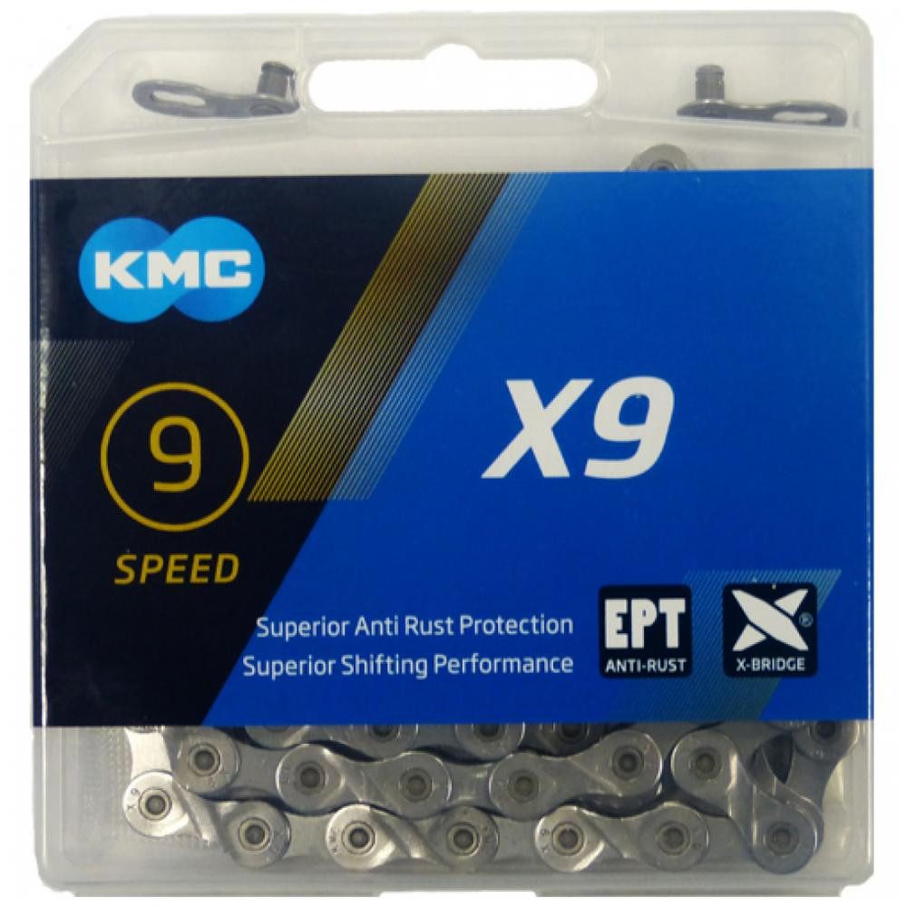 Fahrradkette KMC 10 x Kette X9 EPT 1/2\" x 11/128\" 114 Glieder 6,6mm 9-fach