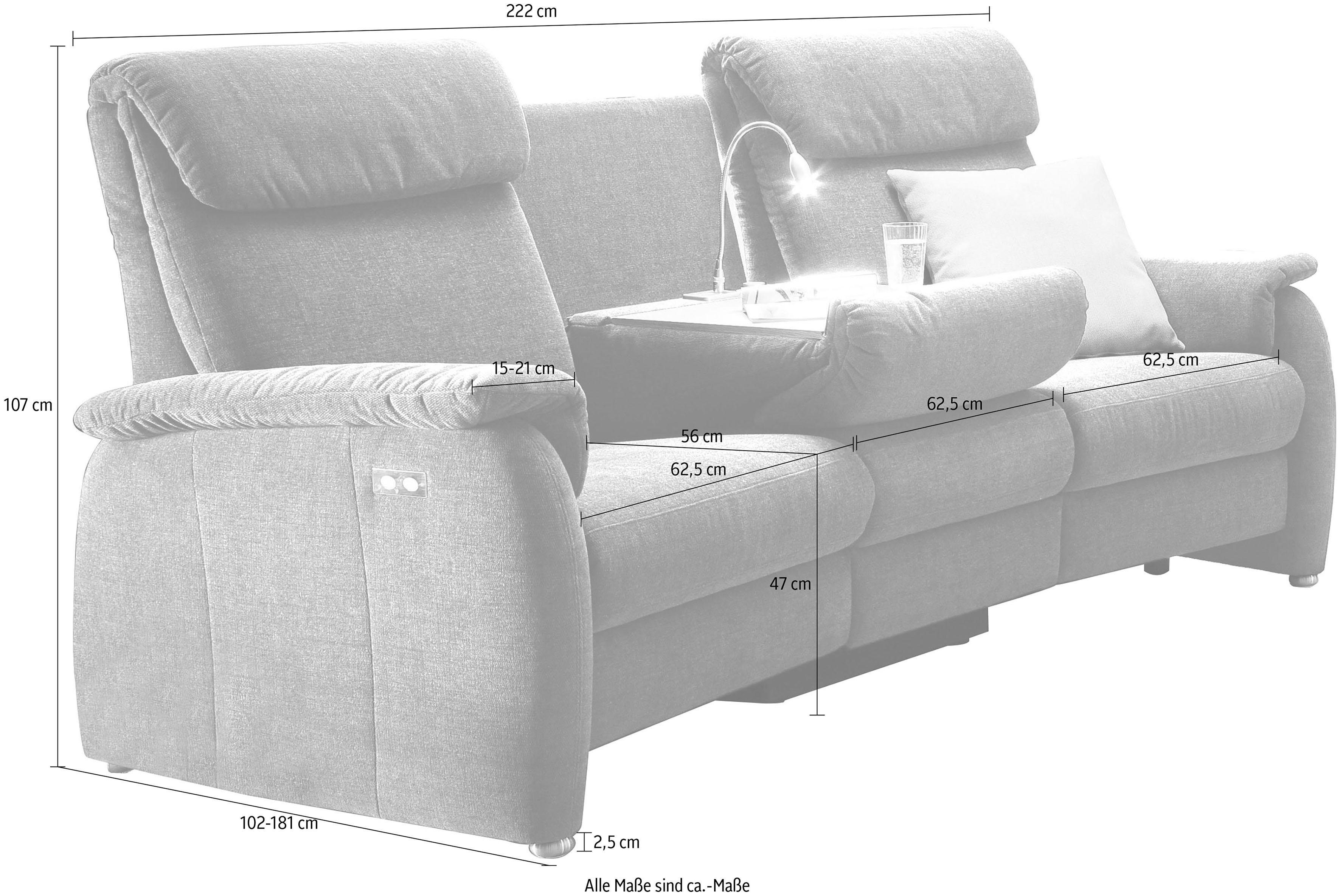 Home affaire Sofa Turin, mit motorischer Relaxfunktion, Tisch, Leuchte + USB-Ladestation