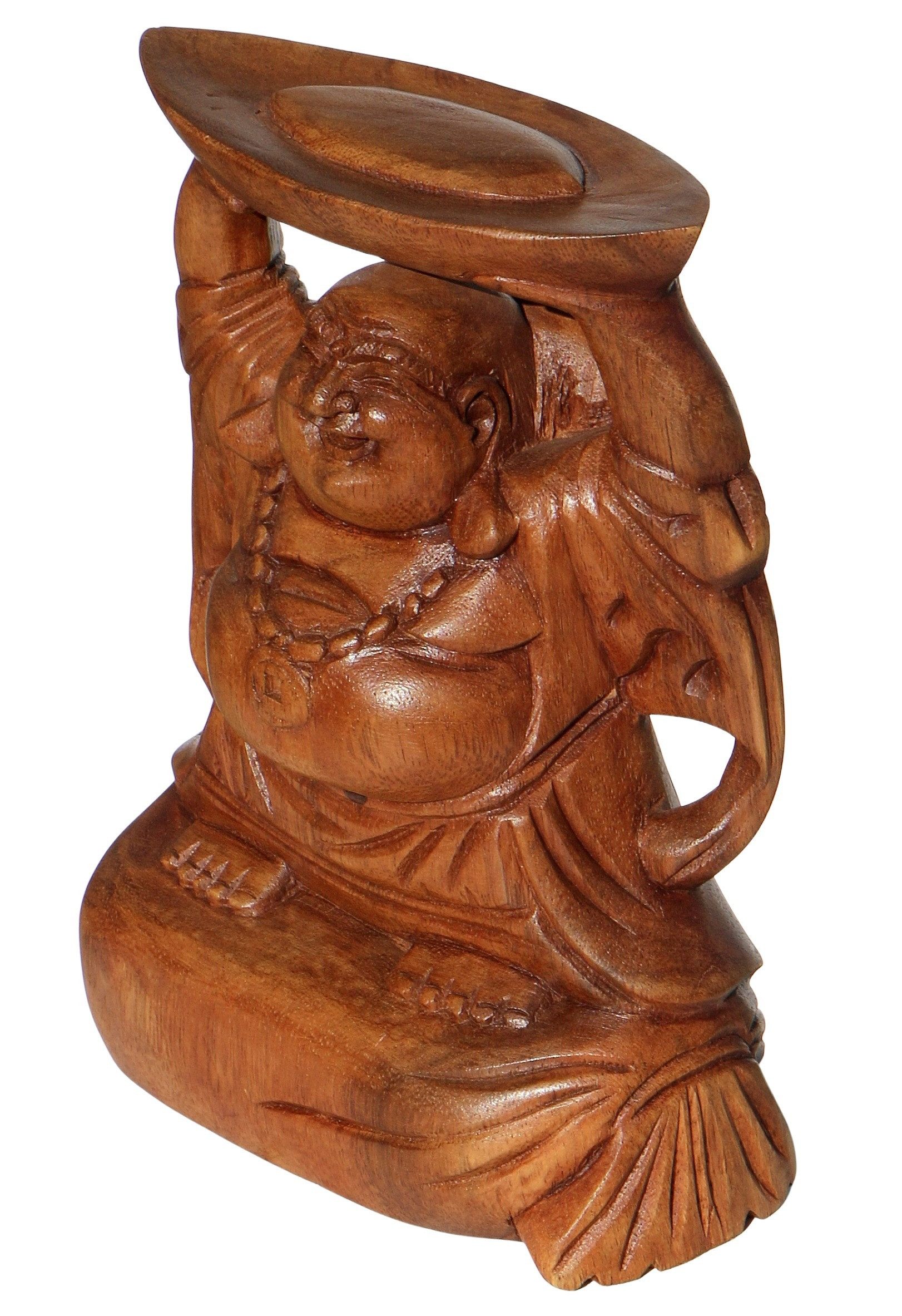 Wogeka Buddhafigur lachender Happy Buddha Geld Holz-Figur Feng Shui Statue