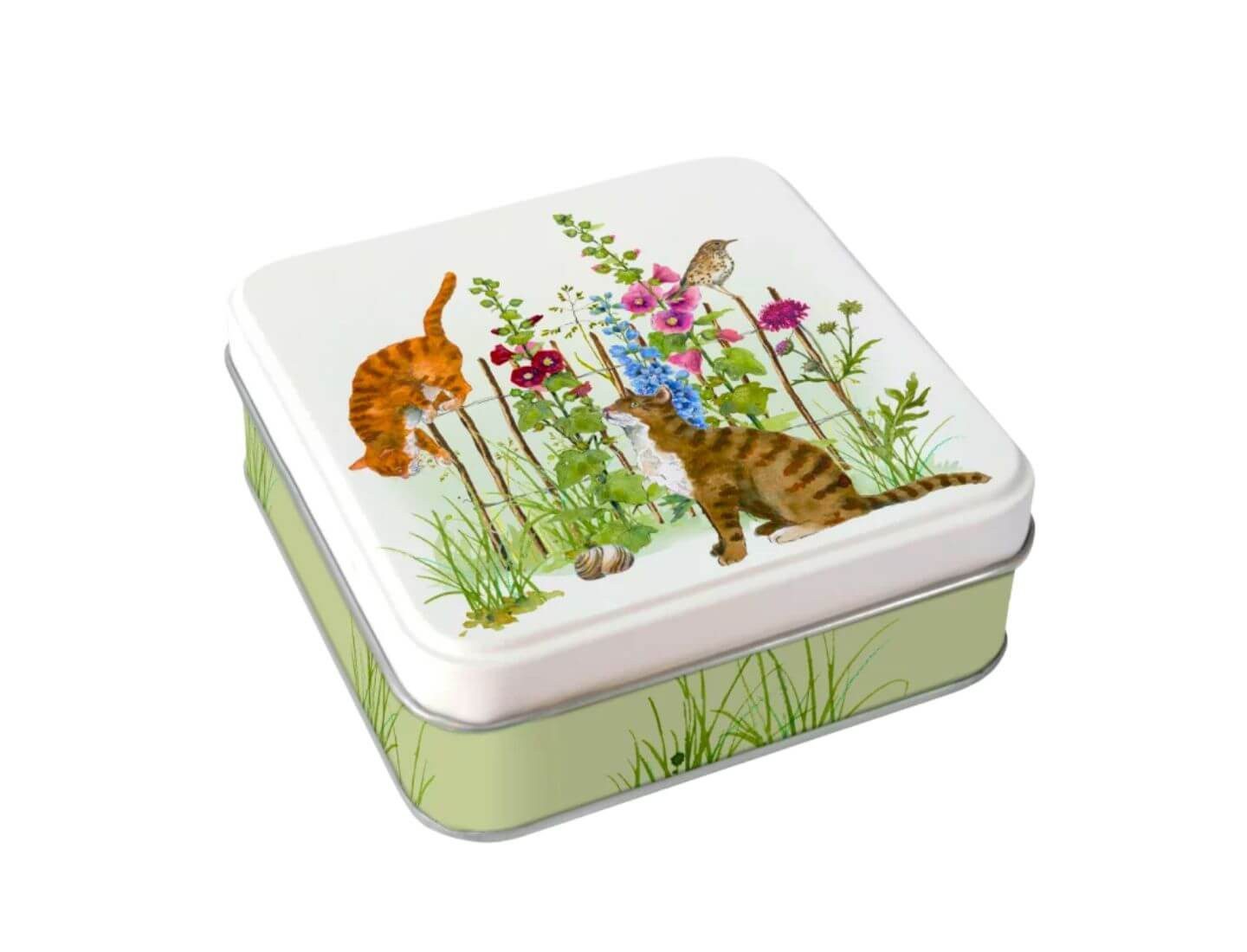 Grätz Verlag Papierserviette Geschenkdose - Stockrosen und Katzen