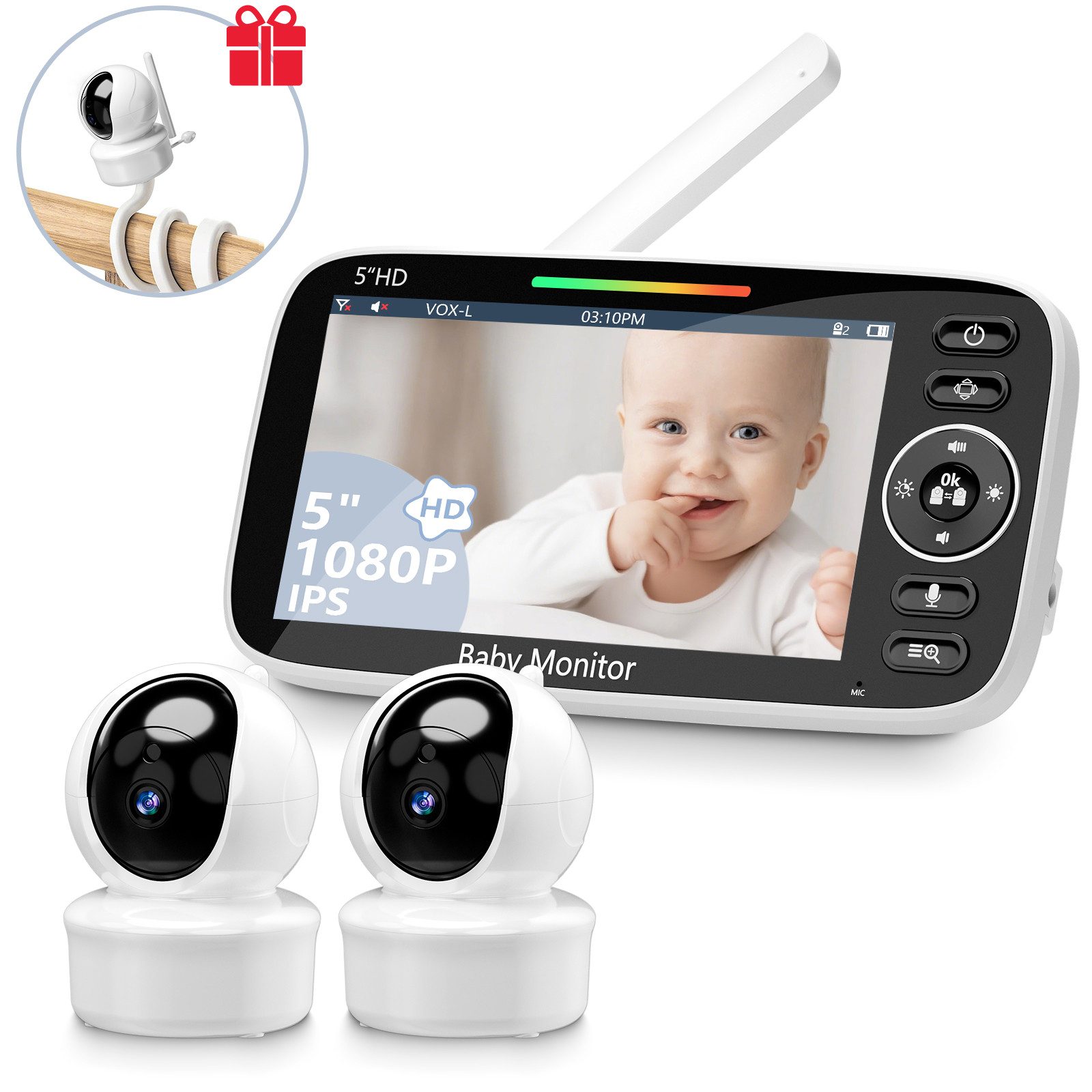 Video-Babyphone Babyphone mit Kamera, Extra Großes 5-Zoll 1080P HD Display