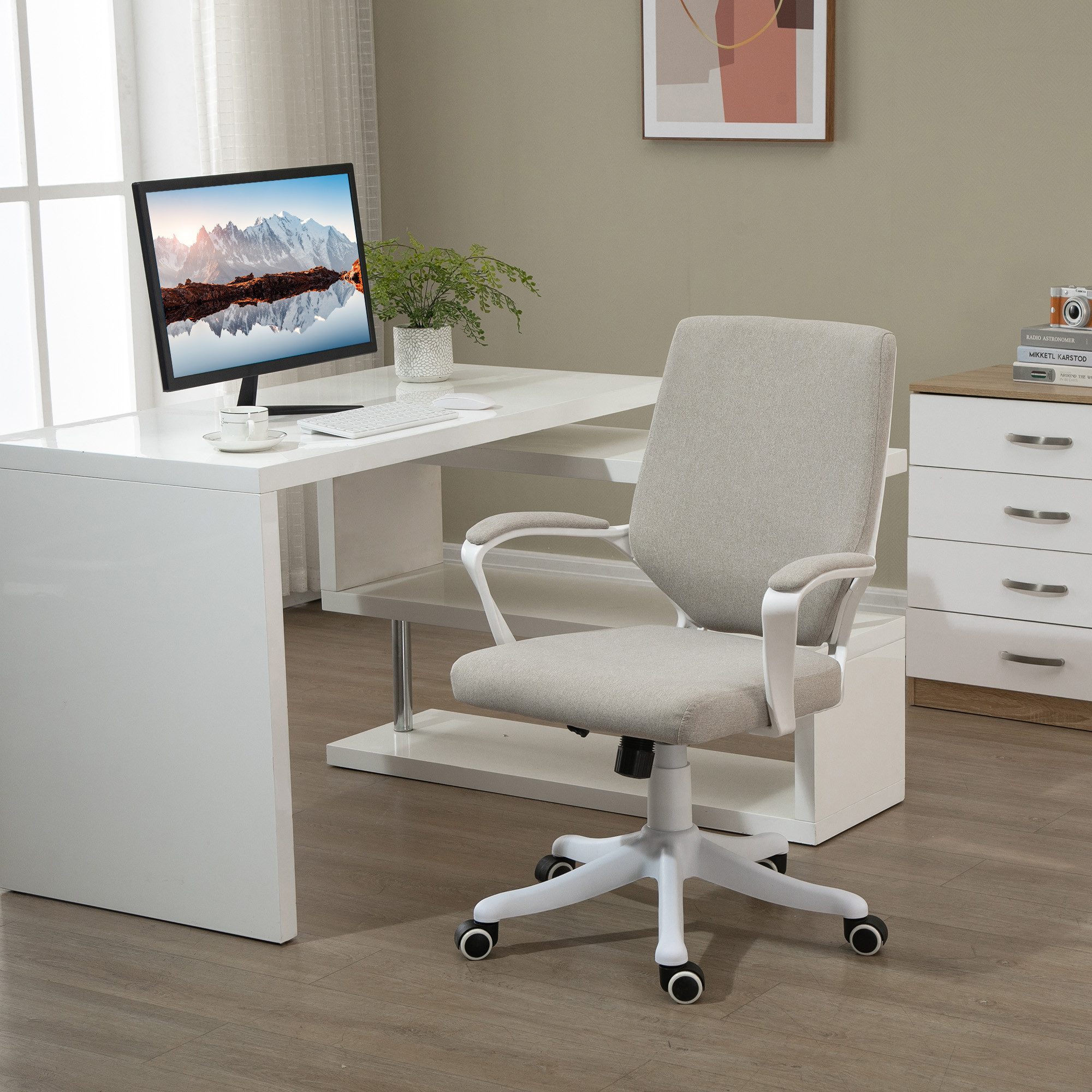 Vinsetto Schreibtischstuhl Bürostuhl höhenverstellbarer Drehstuhl Wippfunktion gepolstert (Office-Stuhl, 1 St), Verstellbare Sitzhöhe, Beige