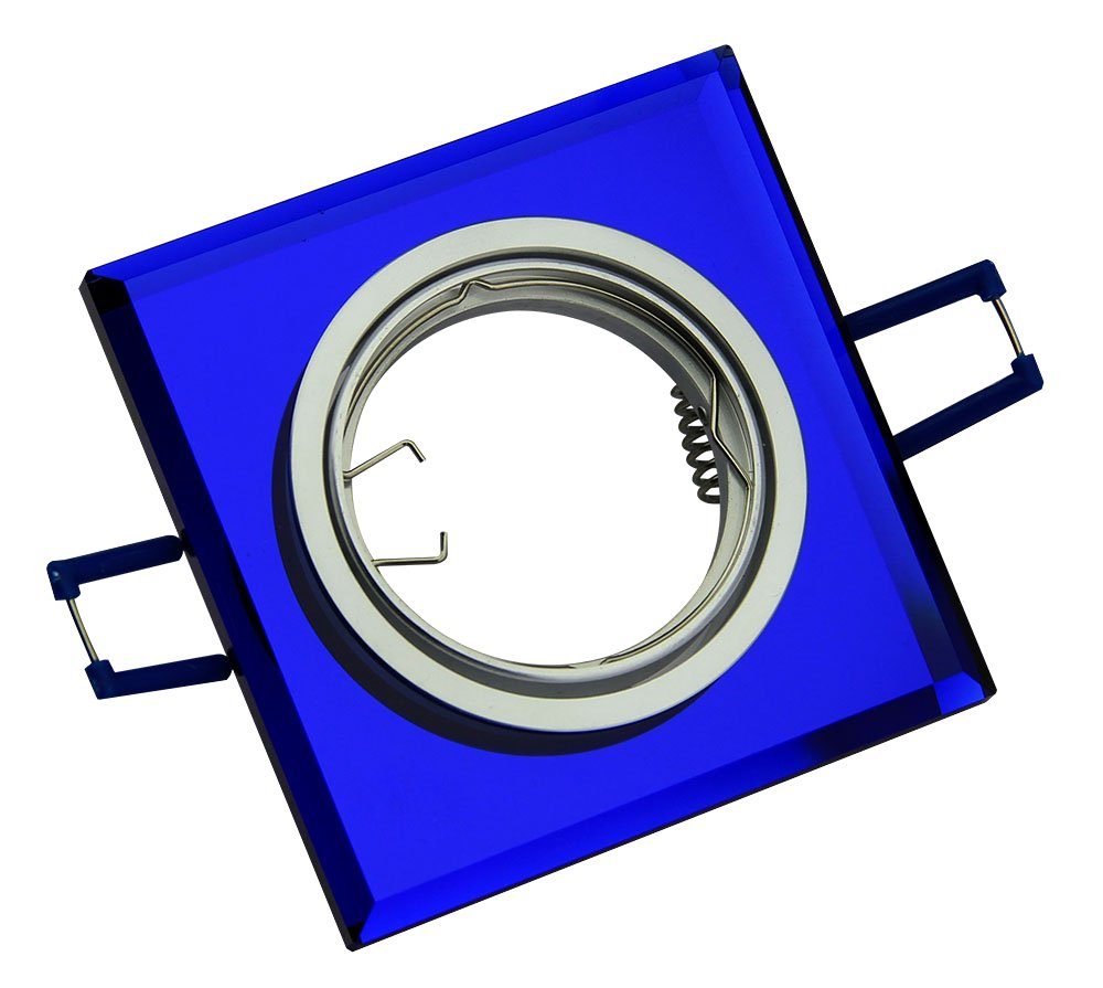 TRANGO LED Einbauleuchte, 6er Set 6736B-06GUSD-AK *BLUE CRYSTAL* LED Deckenstrahler aus Echtglas (handgeschliffen) & Alu inkl. 6x 3-Stufen dimmbar GU10 LED Leuchtmittel 3000K warmweiß, Einbauspot, Deckenleuchte, Einbaustrahler