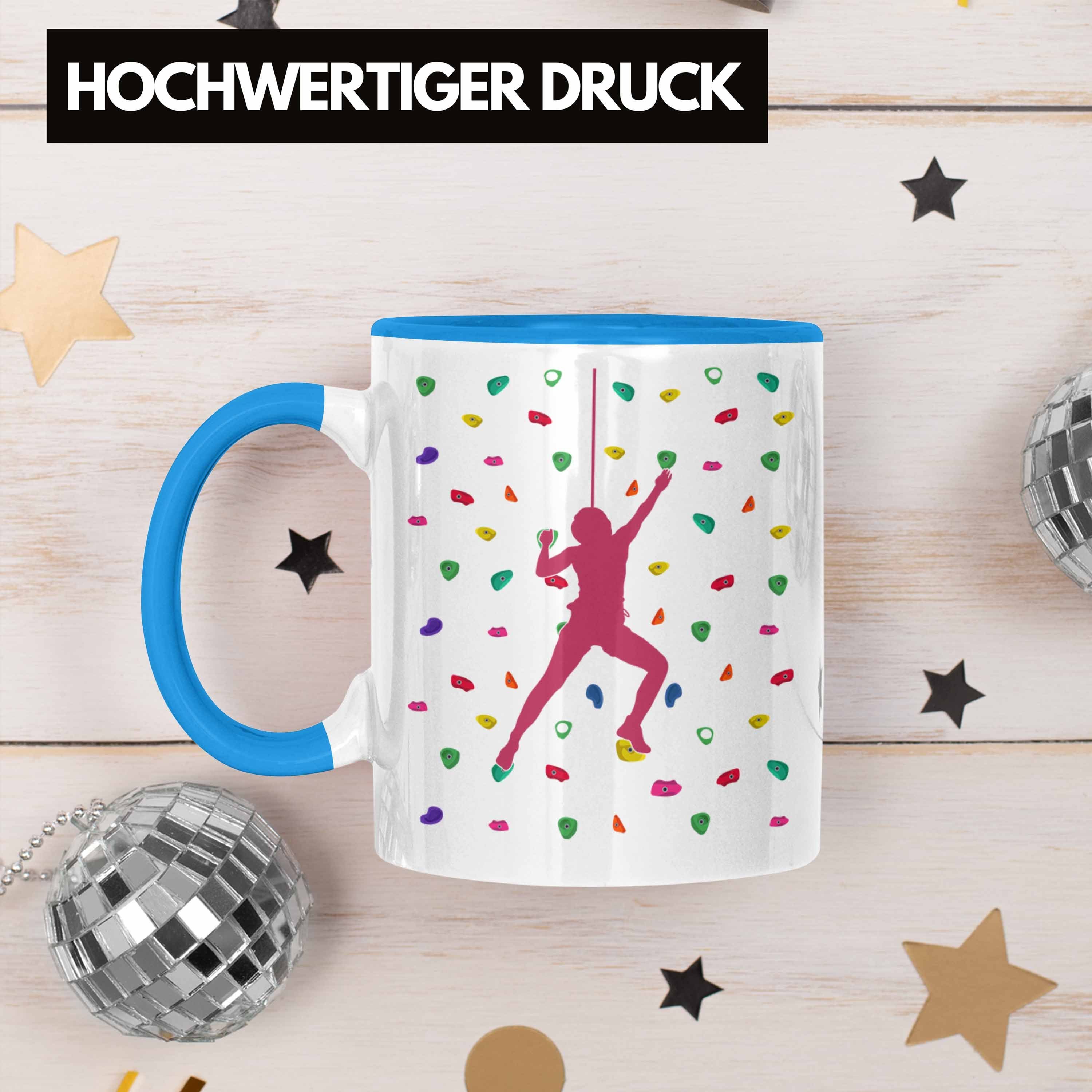 Geschenk Lustige - Tasse Tasse Kletterer Klettern Blau Trendation Geschenkidee Tasse Hobby Trendation