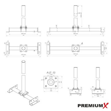 PremiumX X100-48F Dachsparrenmasthalter feuerverzinkt Blei-Ziegel Set SAT-Halterung