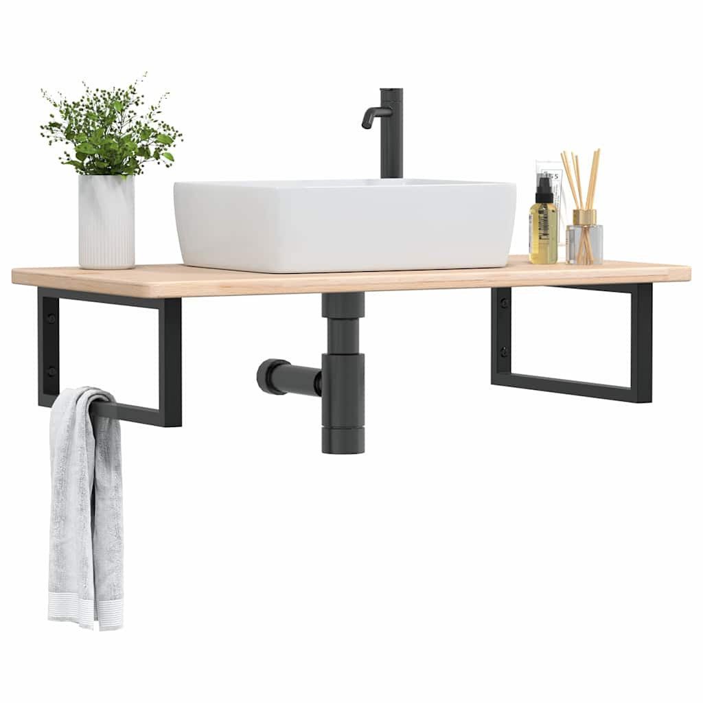 vidaXL Badezimmerspiegelschrank Waschtischplatte mit Halterung Stahl und Massivholz Eiche (1-St)