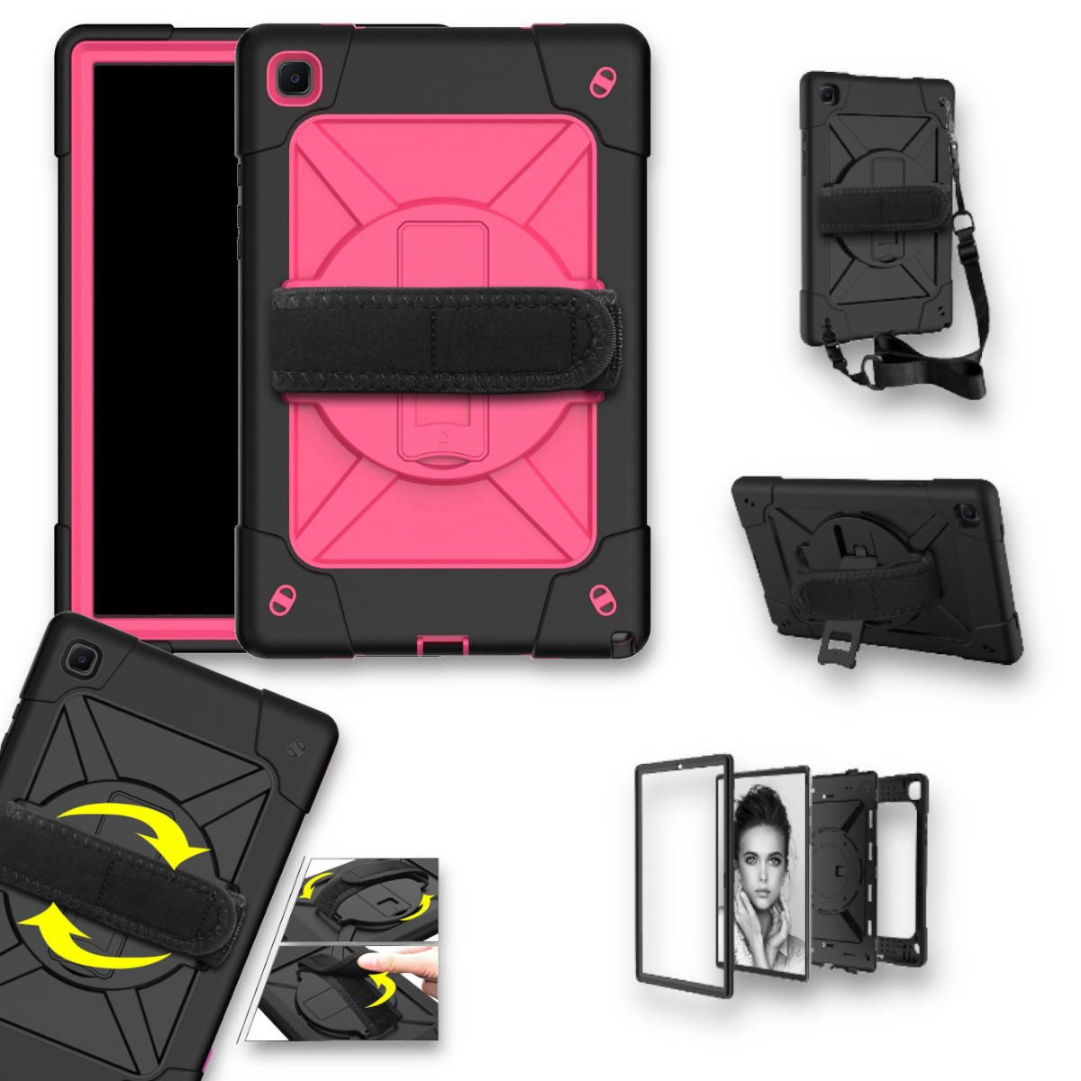 Wigento Tablet-Hülle Für Samsung Galaxy Tab A7 10.4 2020 T500 / T505 aufstellbare Outdoor Hybrid 360 Grad mit Halte-Schlaufe Tablet Tasche Etuis Cover Case Schutz Robust Neu