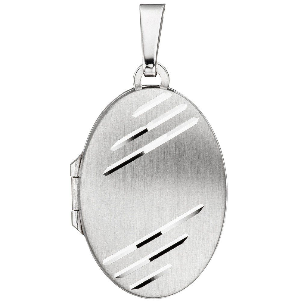 Schmuck Krone Kettenanhänger Medaillon zum Öffnen für 2 Fotos oval, 925 Silber, Silber 925