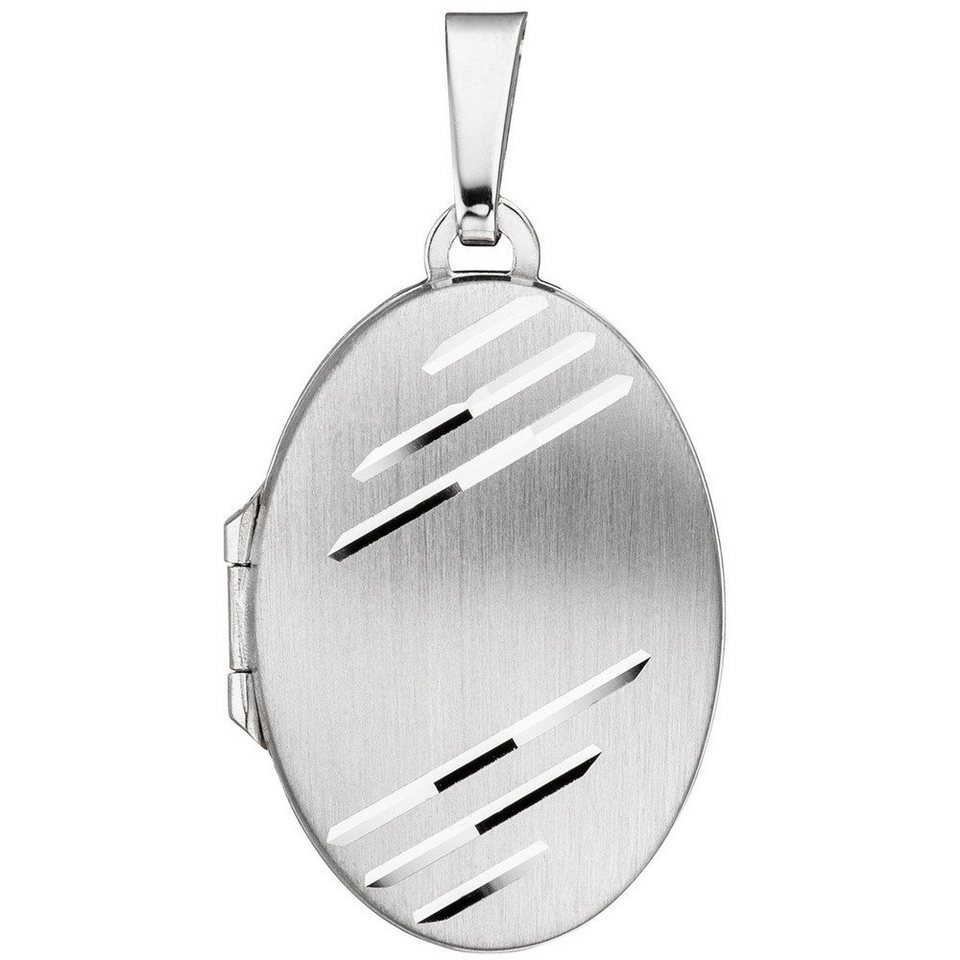 Schmuck Krone Kettenanhänger Medaillon Anhänger zum Öffnen für 2 Fotos oval  aus 925 Silber matt-glänzänd, Silber 925