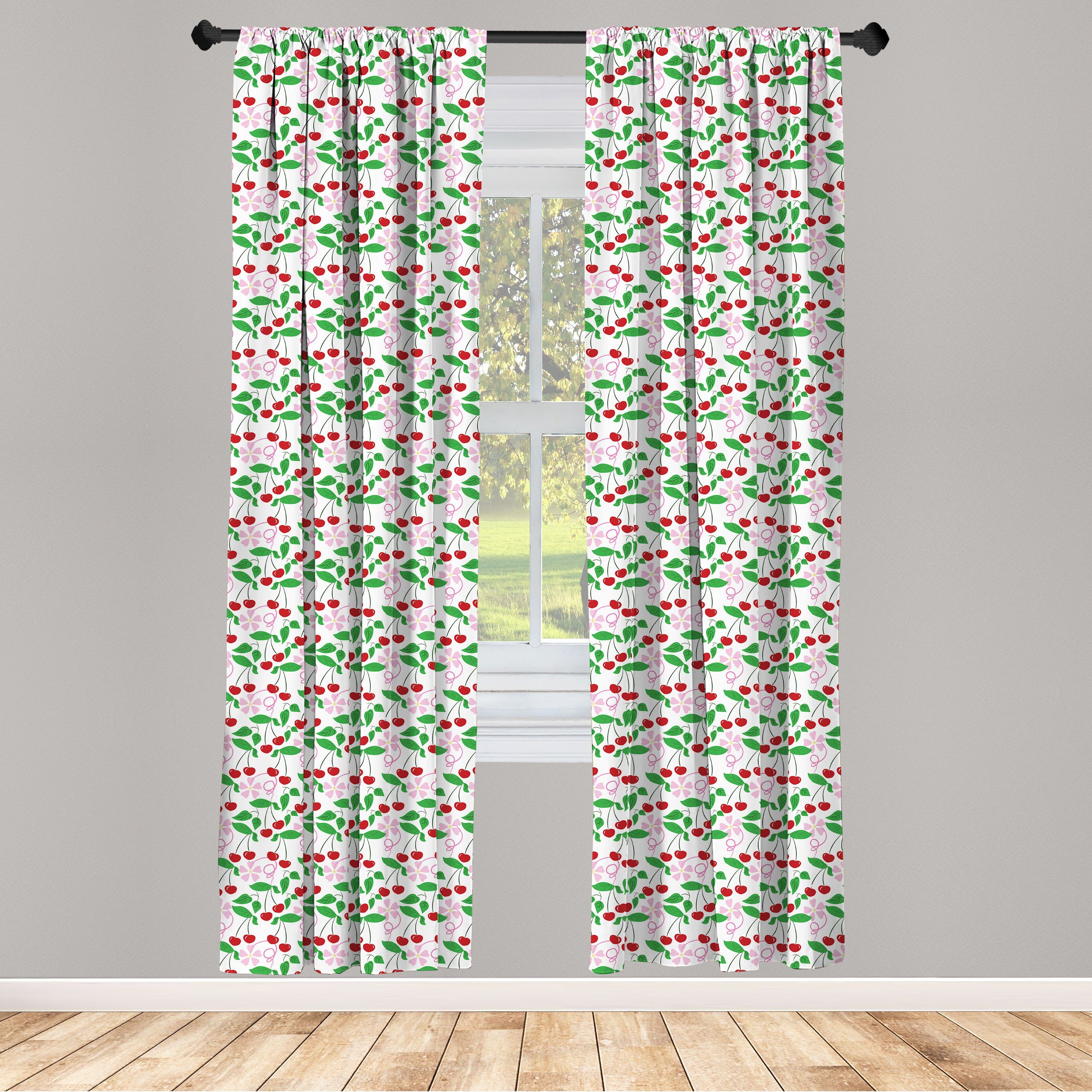 Gardine Vorhang für Wohnzimmer Schlafzimmer Dekor, Abakuhaus, Microfaser, Sommer Kirschen und Blumen