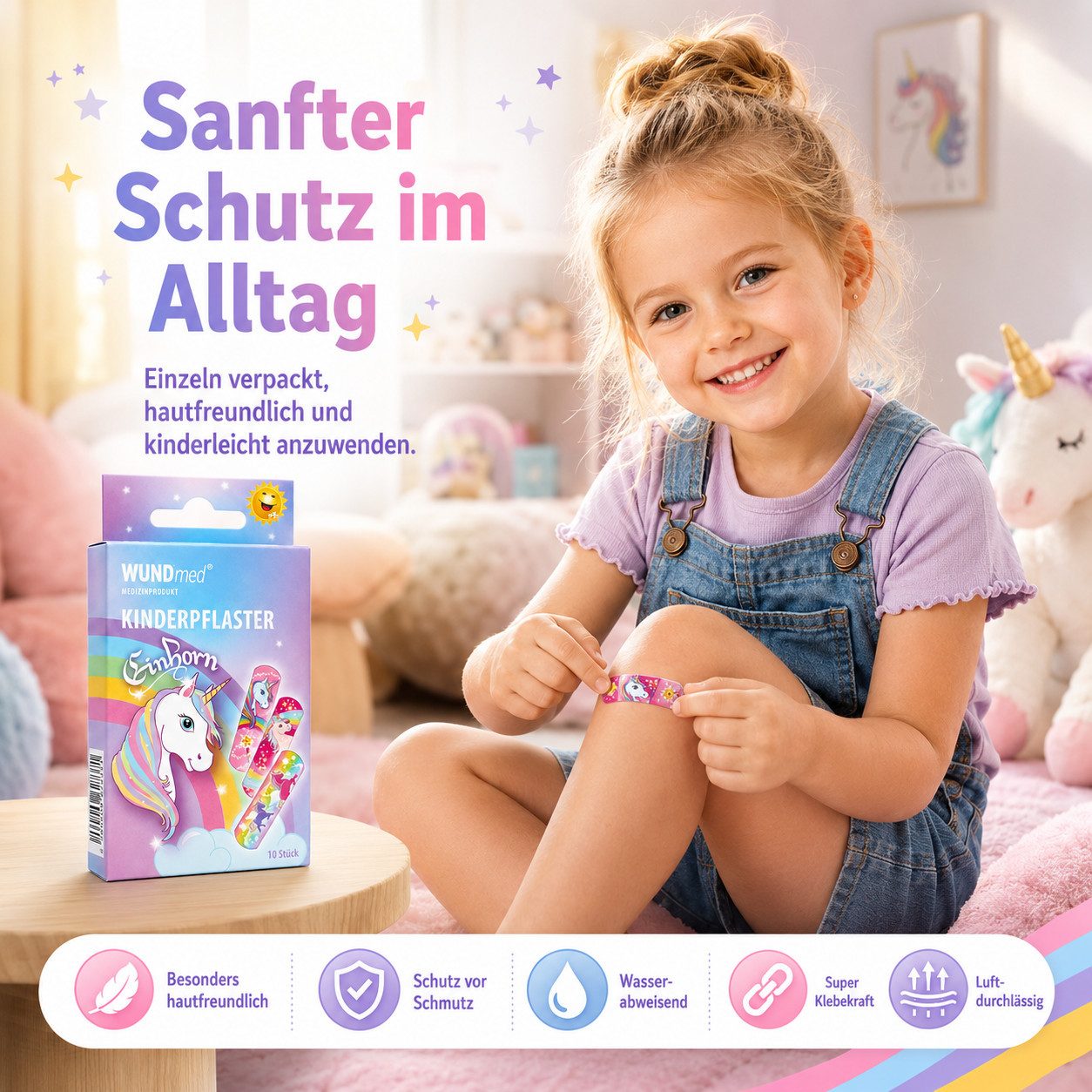 Wundmed Wundpflaster Kinderpflaster Einhorn – hautfreundlich, tröstet kleine Helden (10 St)