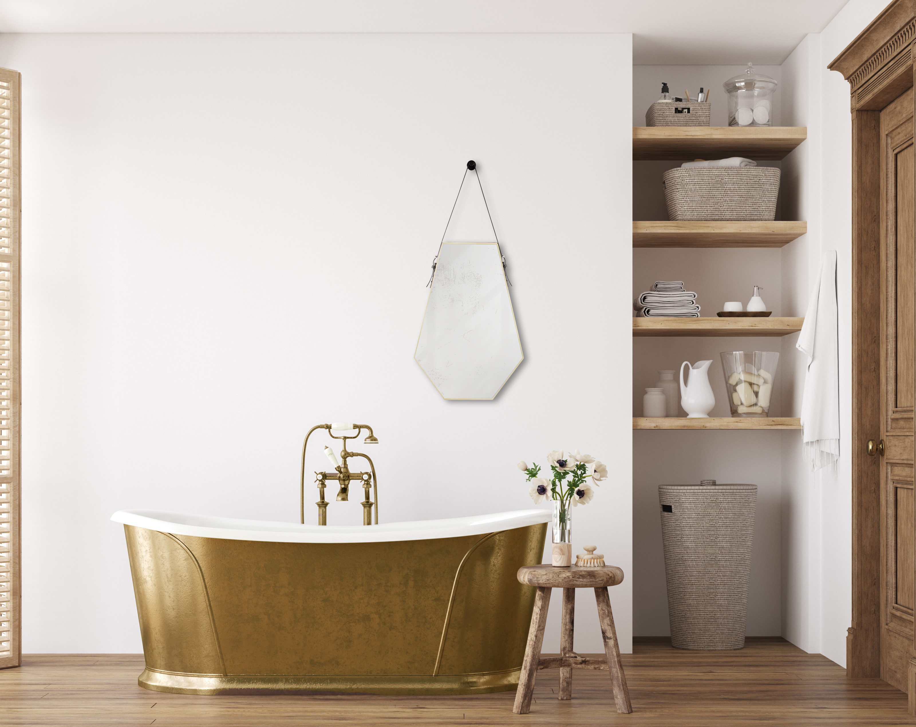 MIRRORS AND MORE Декоративное зеркало Emmi (1-St), sechseckige Form, dekoratives Lederband