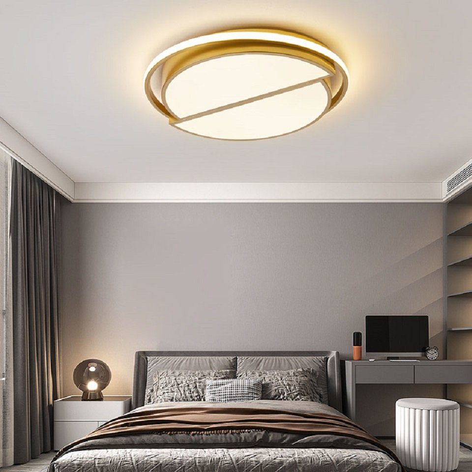 Daskoo Deckenleuchten 48cm Rund LED Deckenlampe mit Fernbedienung Dimmbar Schlafzimmer, LED fest integriert, Warmweiß/Neutralweiß/Kaltweiß, LED Deckenleuchte stufenlos dimmbar Gold