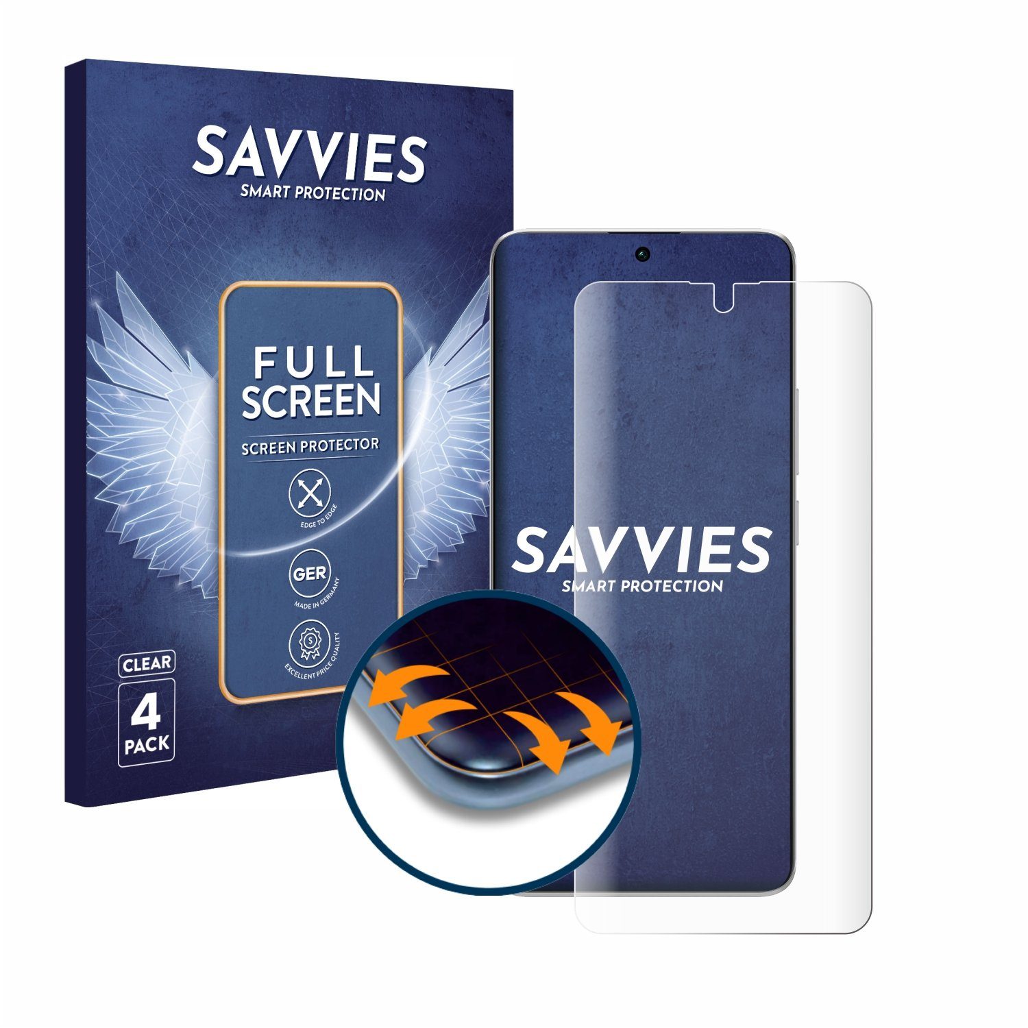 Savvies Full-Cover Schutzfolie für Xiaomi Redmi Note 13 Pro+ 5G, Displayschutzfolie, 4 Stück, 3D Curved klar