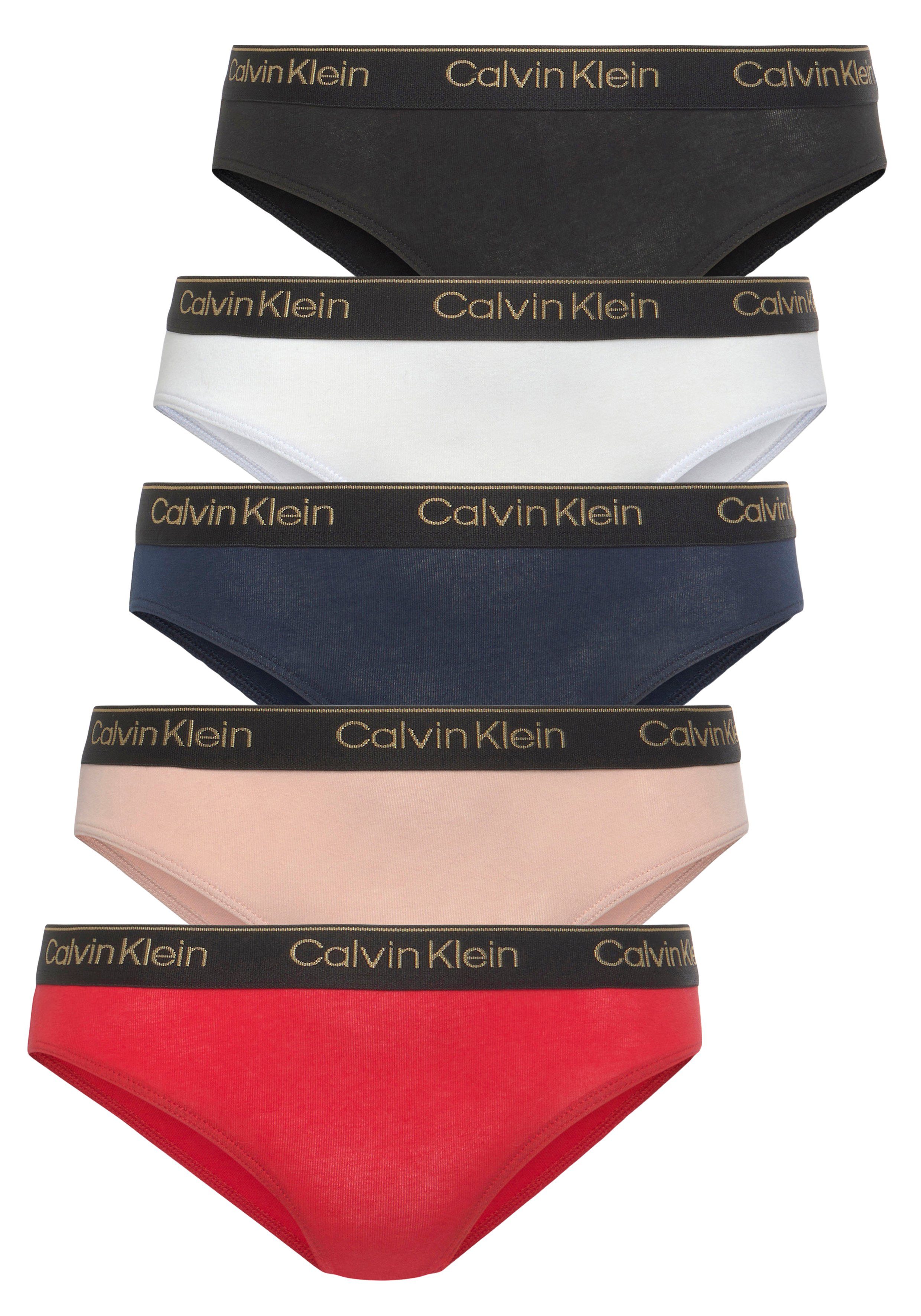 Underwear mit Calvin Elastikbund 5-St., BIKINI Bikinislip (Packung, 5er-Pack) 5PK Aop/Rglare/Spink/Pwhite/Pblack Klein sportlichem