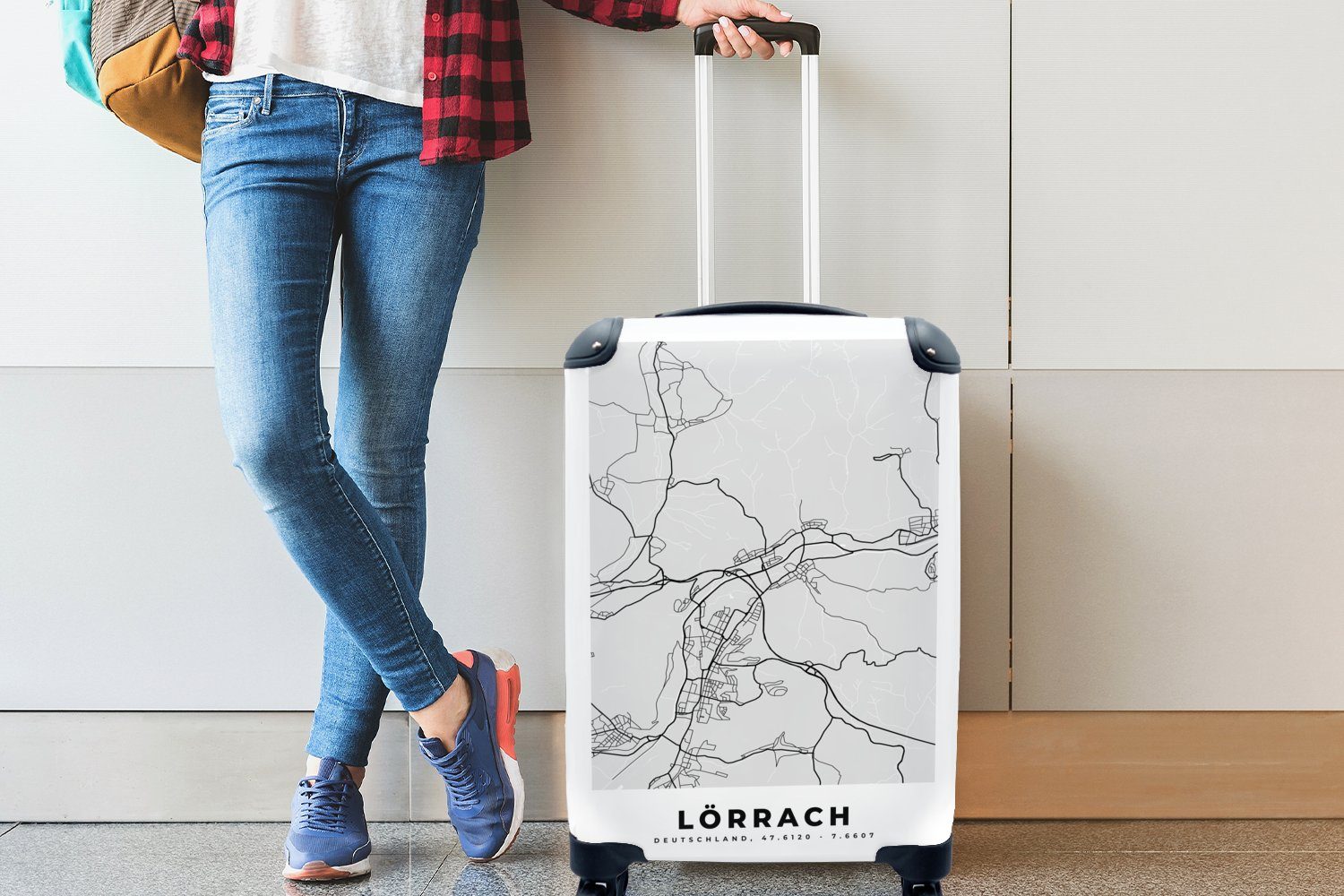 Handgepäck Karte Trolley, 4 MuchoWow - Deutschland, Reisekoffer Rollen, Lörrach Handgepäckkoffer Reisetasche für - - Stadtplan Ferien, rollen, mit