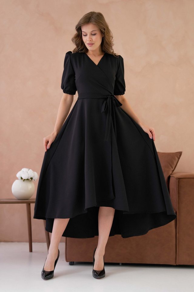 WOMAN VISION Abendkleid Abendkleid in Midi-Länge mit Wickelausschnitt, Gürteldetail und ausges