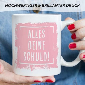 GRAVURZEILE Tasse mit Spruch Alles Deine Schuld!, Keramik, Farbe: Weiß