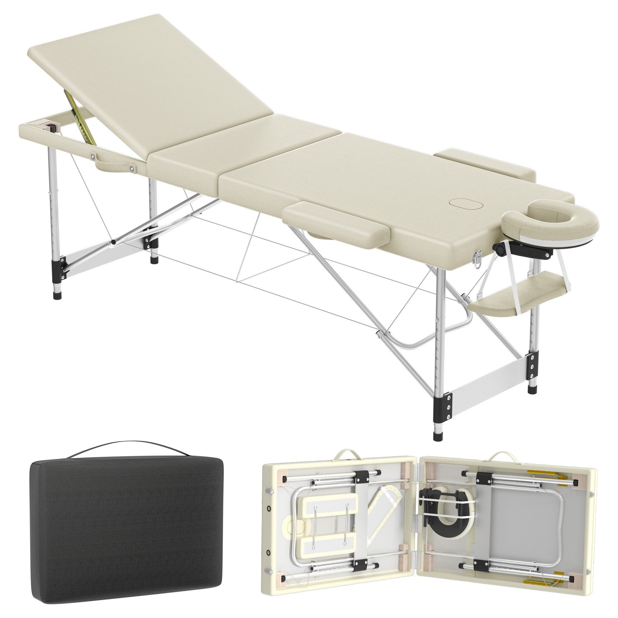 FIVMEN Massageliege Massagetisch Höhenverstellbar Mobile 3 Zonen Massagebett, inkl. Zubehör, Alu-Kopfstütze, Armlehne und Tragetasche, 212x80cm