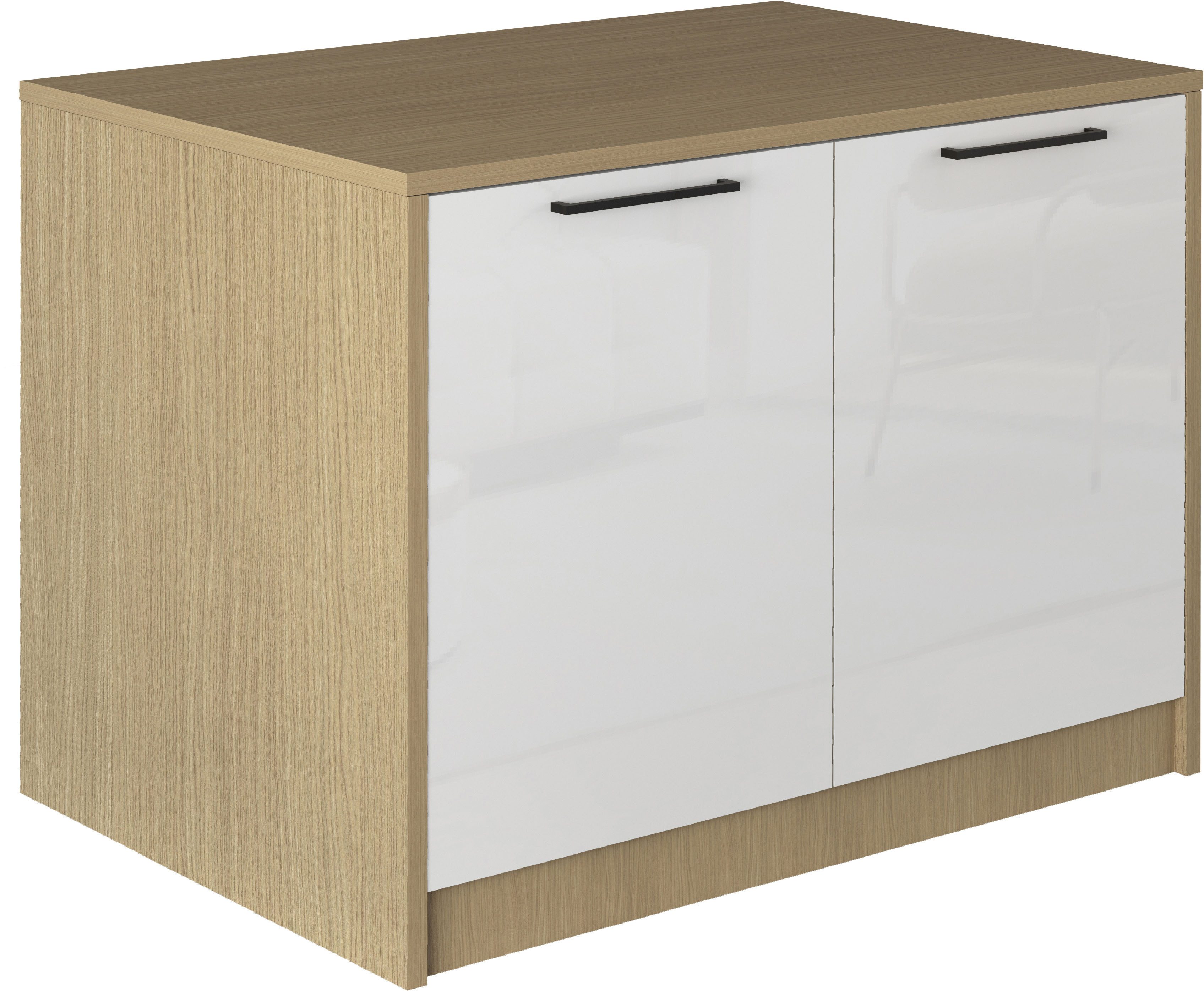 KOCHSTATION Kücheninsel KS-Luna, Breite 115 cm, 2 Türen, 4 Innenfächer, 2 Essplätze, gedämpfte Türen