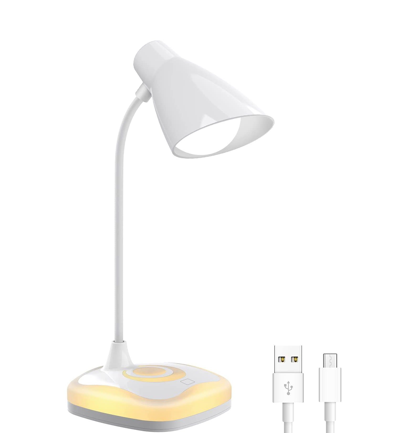 LED Tischlampe Schreibtischleuchte dimmbar Lese-Lampe Nachttischleuchte USB weiß 