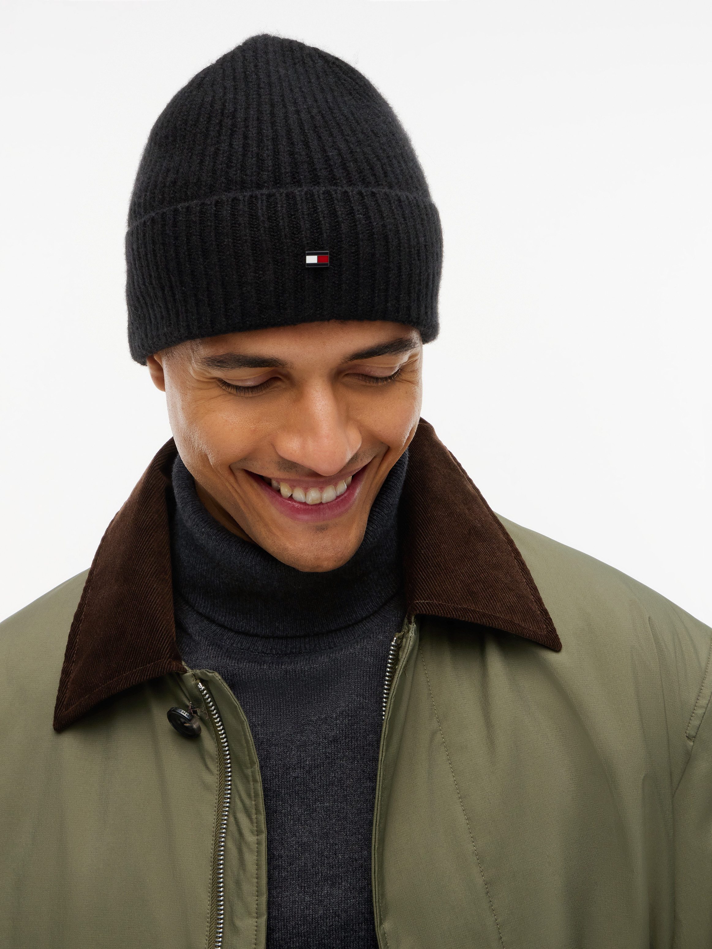 Tommy Hilfiger Strickmütze FLAG CASHMERE BEANIE One size mit Markenlogo