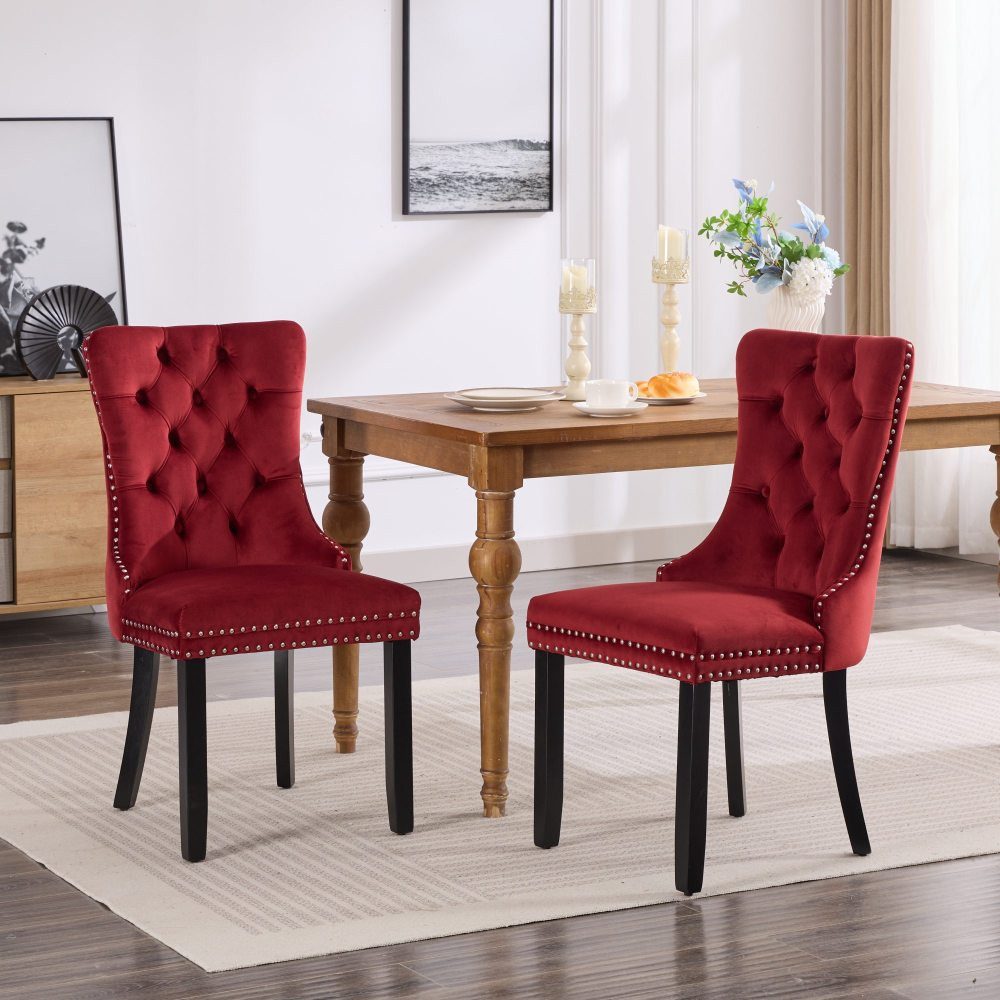 BBG Esszimmerstuhl 2er Set Esszimmerstühle Samt Chesterfield, bis 130 kg, French Style (Polsterstühle mit Knopfheftung & Ziernieten, Massivholz Rubberwood, 2 St), Hochlehner Dining Stuhl gepolstert