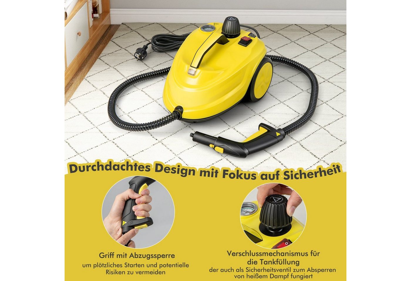 COSTWAY Dampfreiniger mit 1,8 L Tank, 13 Zubehörteile, bis 108m², 2000,00 W
