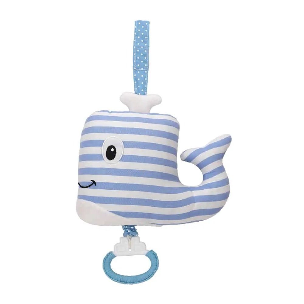 SindiBaba Spieluhr Walfisch "Moby" mit Spieluhr (blau-weiß gestreift), Handarbeit