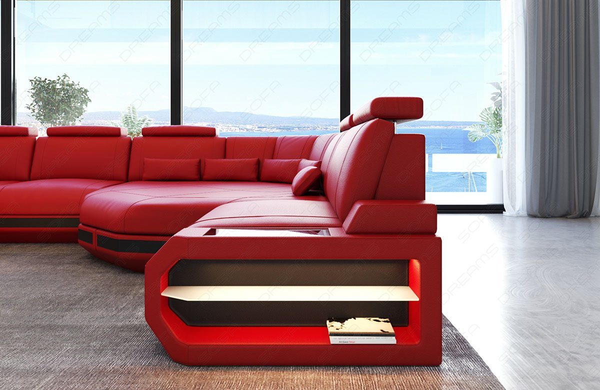 Sofa Dreams Wohnlandschaft Asti Mini, Couch, kleines U Form Ledersofa mit  LED, Designersofa