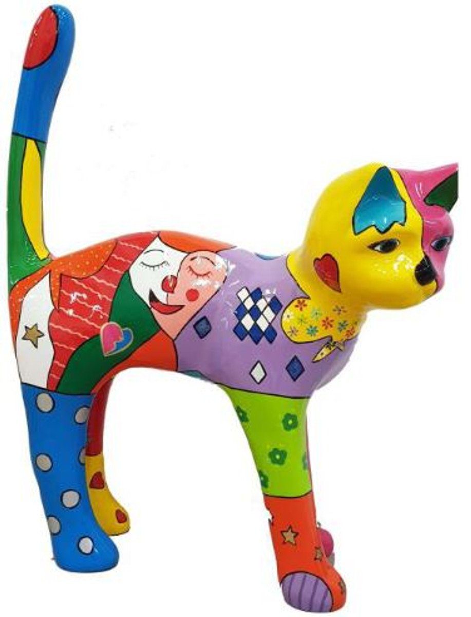 Skulptur Dekofigur Katze Bunt H. 110 cm - Wetterbeständige Deko Skulptur - Wohnzimmer Deko - Garten Deko - Deko Tierfigur