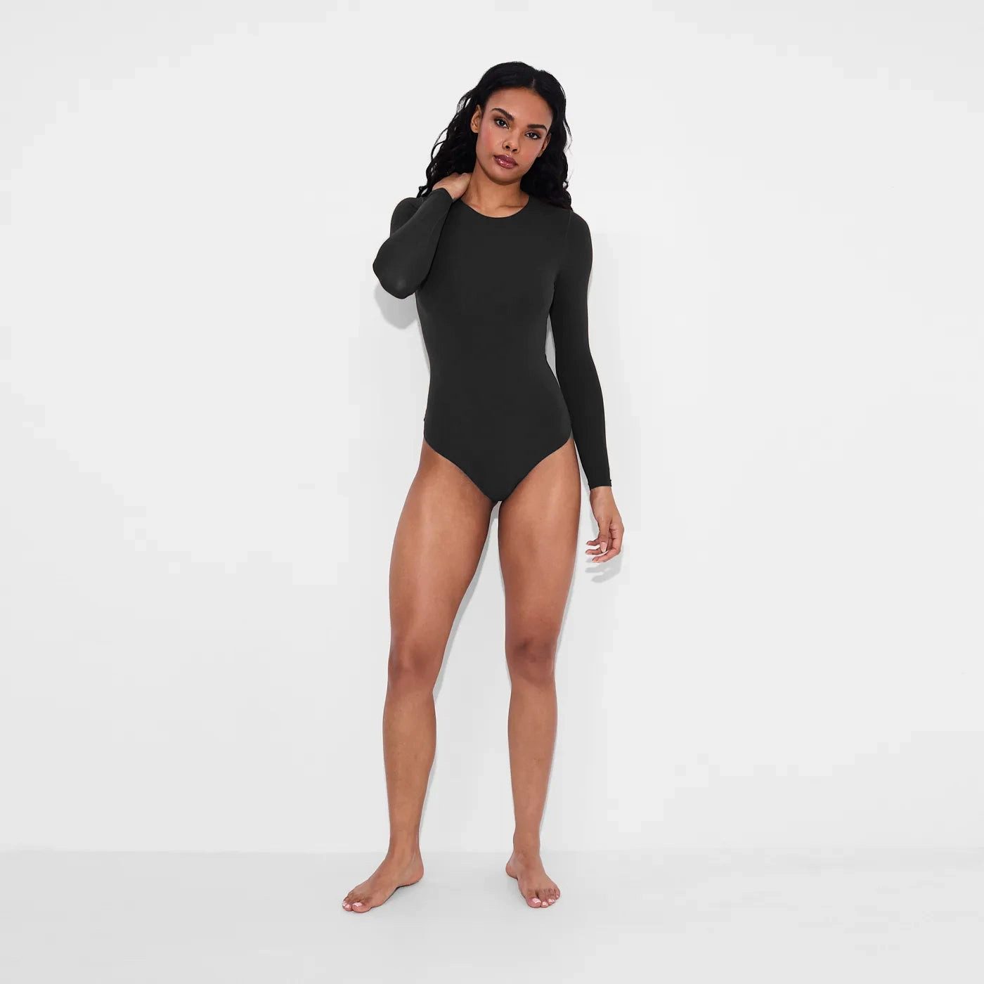 cfab (creamy fabrics) Miederbody Crew Neck Longsleeve Bodysuit-Schwarz-XS (1-tlg) Figurformend
